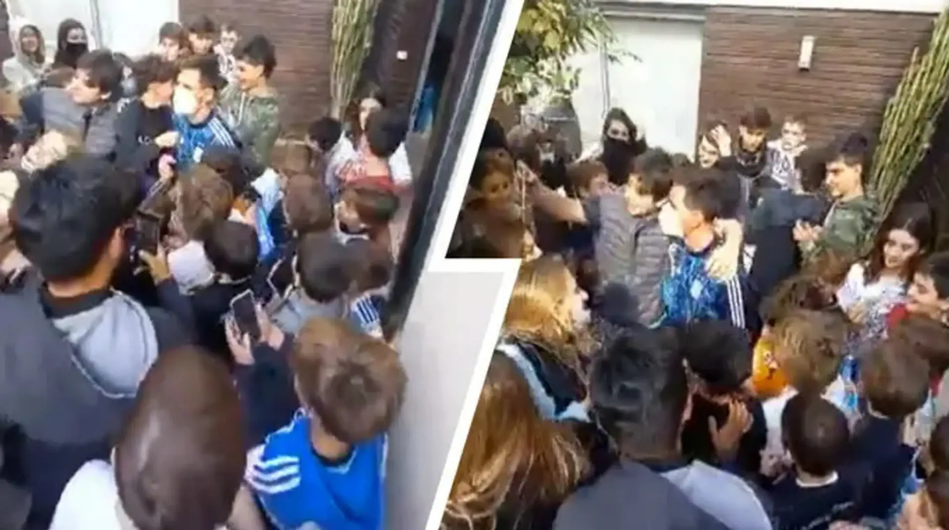 Verdadera clase: Messi sale para saludar a los aficionados que invaden su casa a pesar de la noche sin dormir