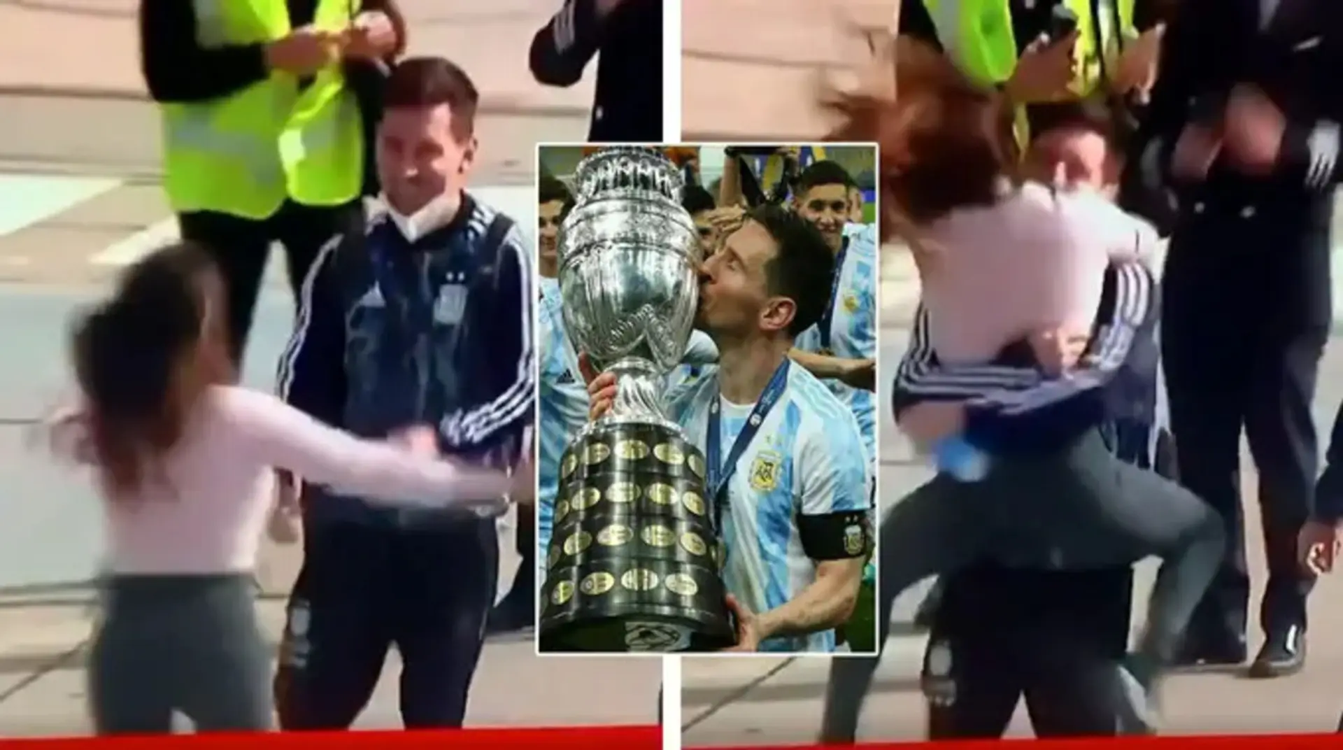 Antonella salta a los brazos de Leo durante su reencuentro tras el triunfo de Messi en la Copa América