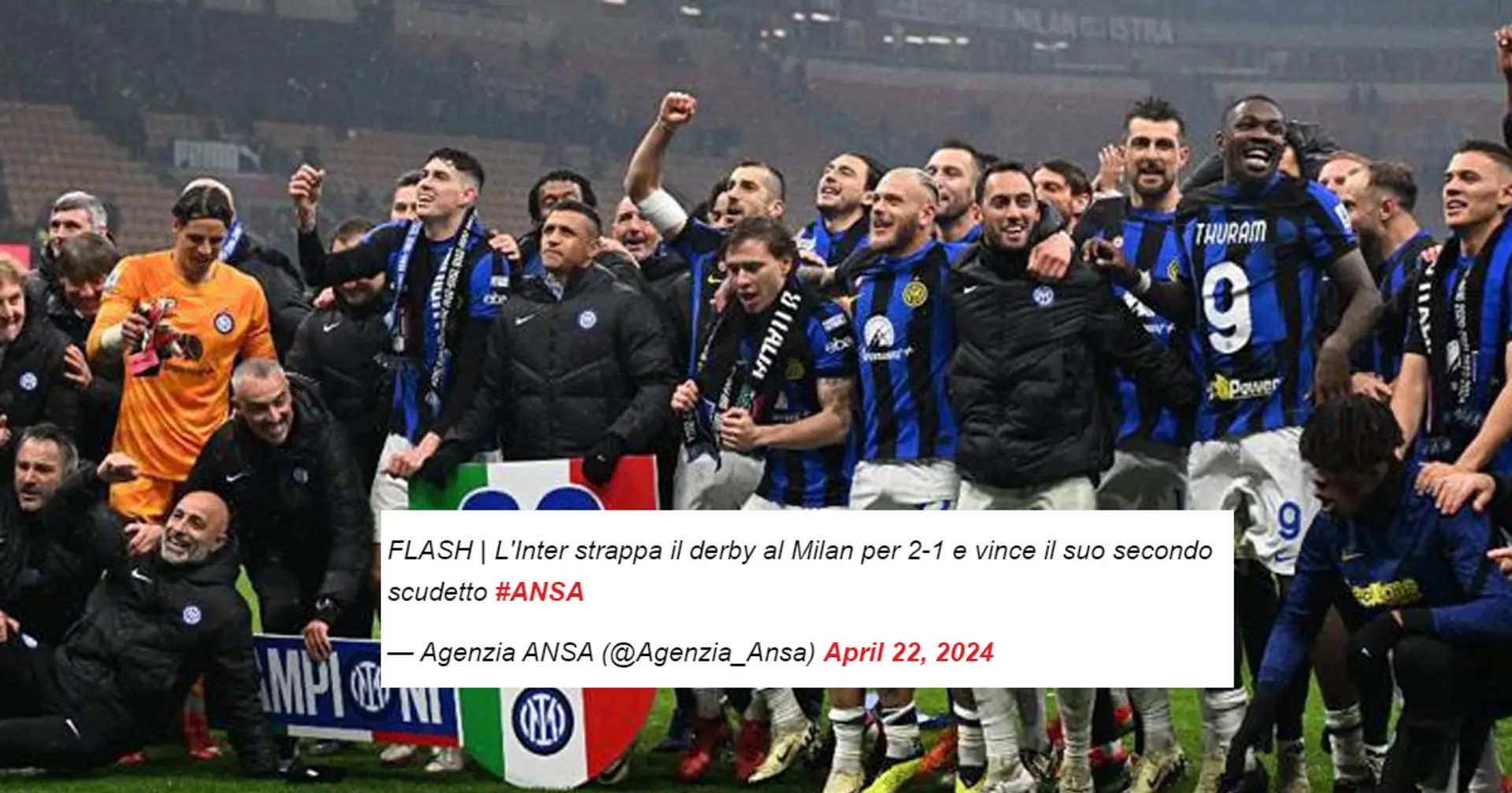 Clamorosa gaffe dell'ANSA: "tolti" 18 Scudetti all'Inter dopo la vittoria nel derby
