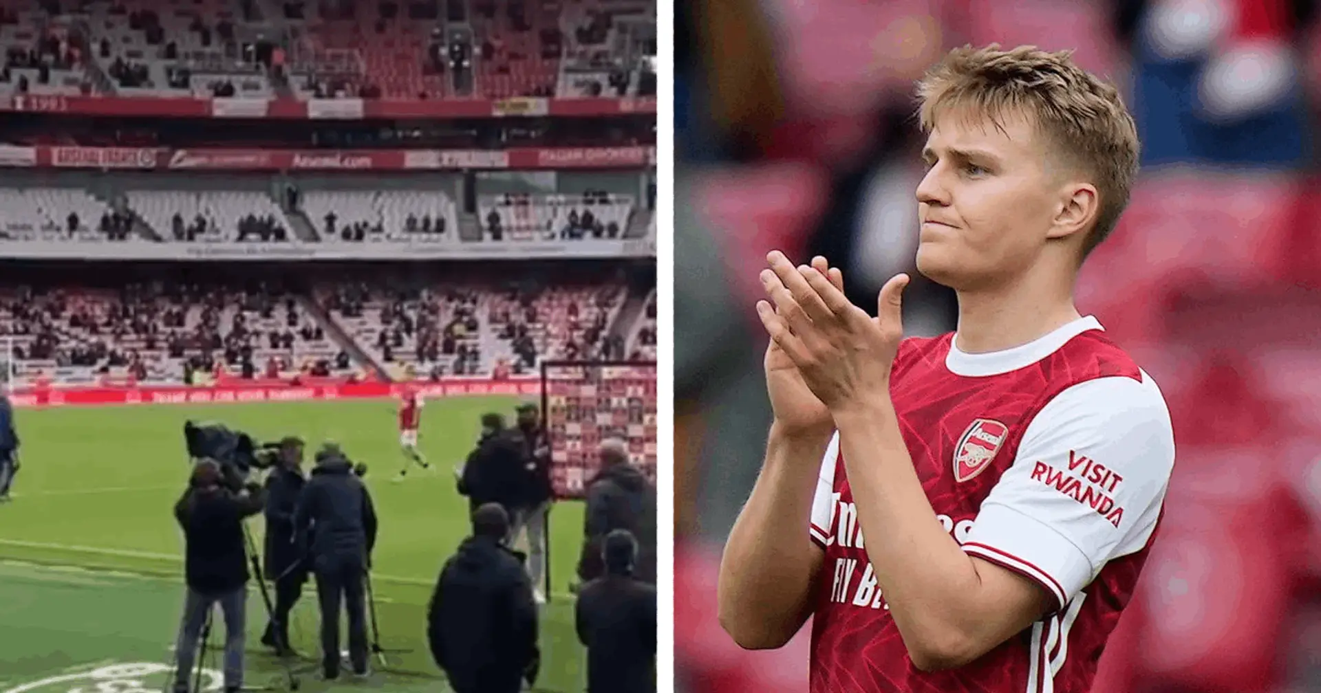 Odeegard last Gunner to leave the pitch as he seemingly waves goodbye to Arsenal fans