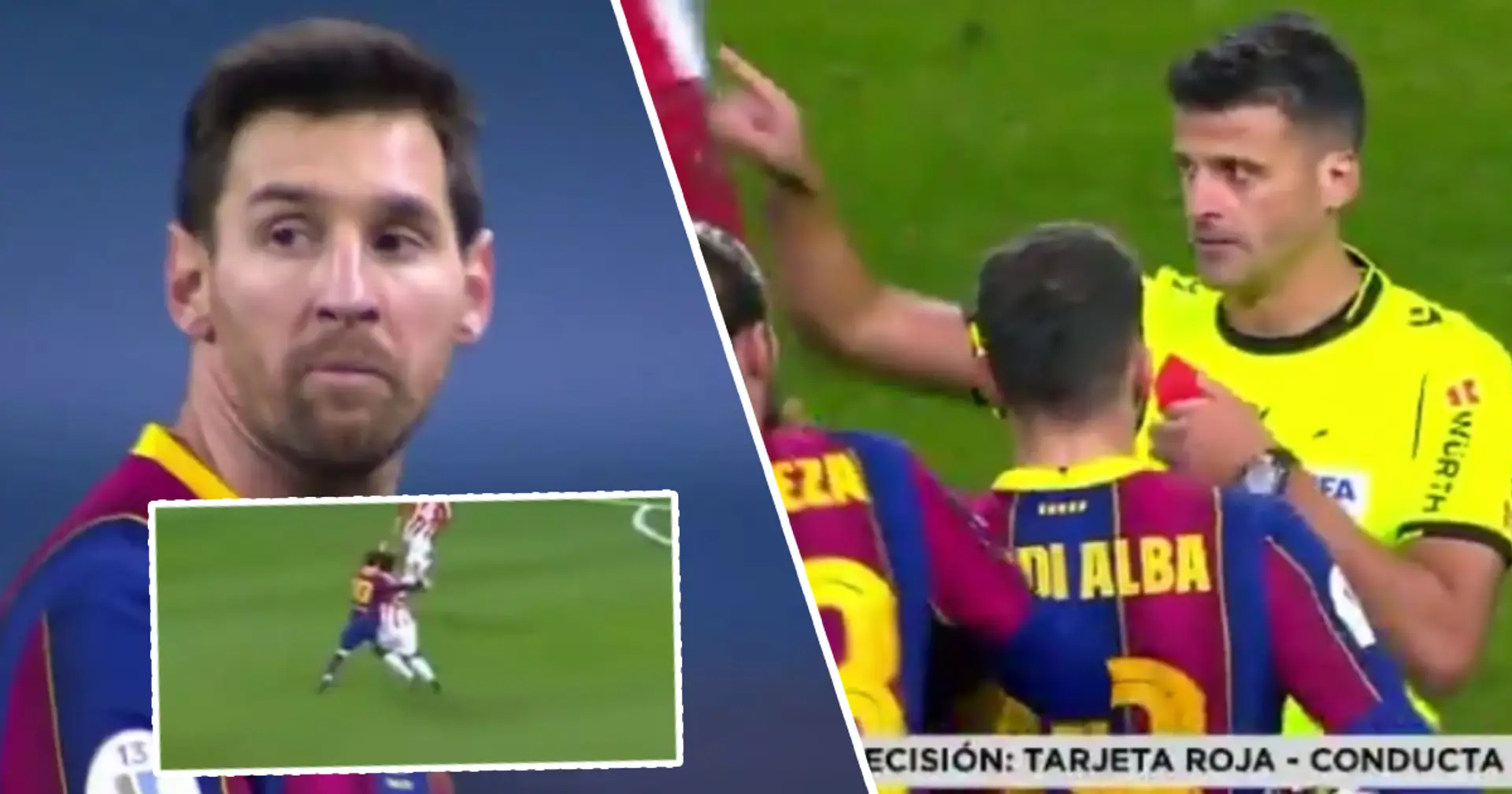 Leo Messi est envoyé pour la première fois avec le Barça. Il a méchamment frappé son adversaire par frustration