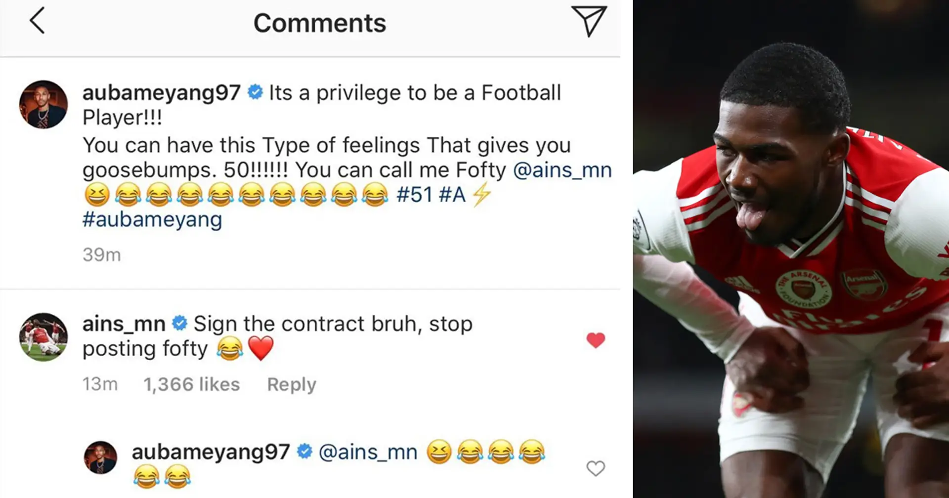 Niles urges Auba to sign in a hilarious Instagram comment