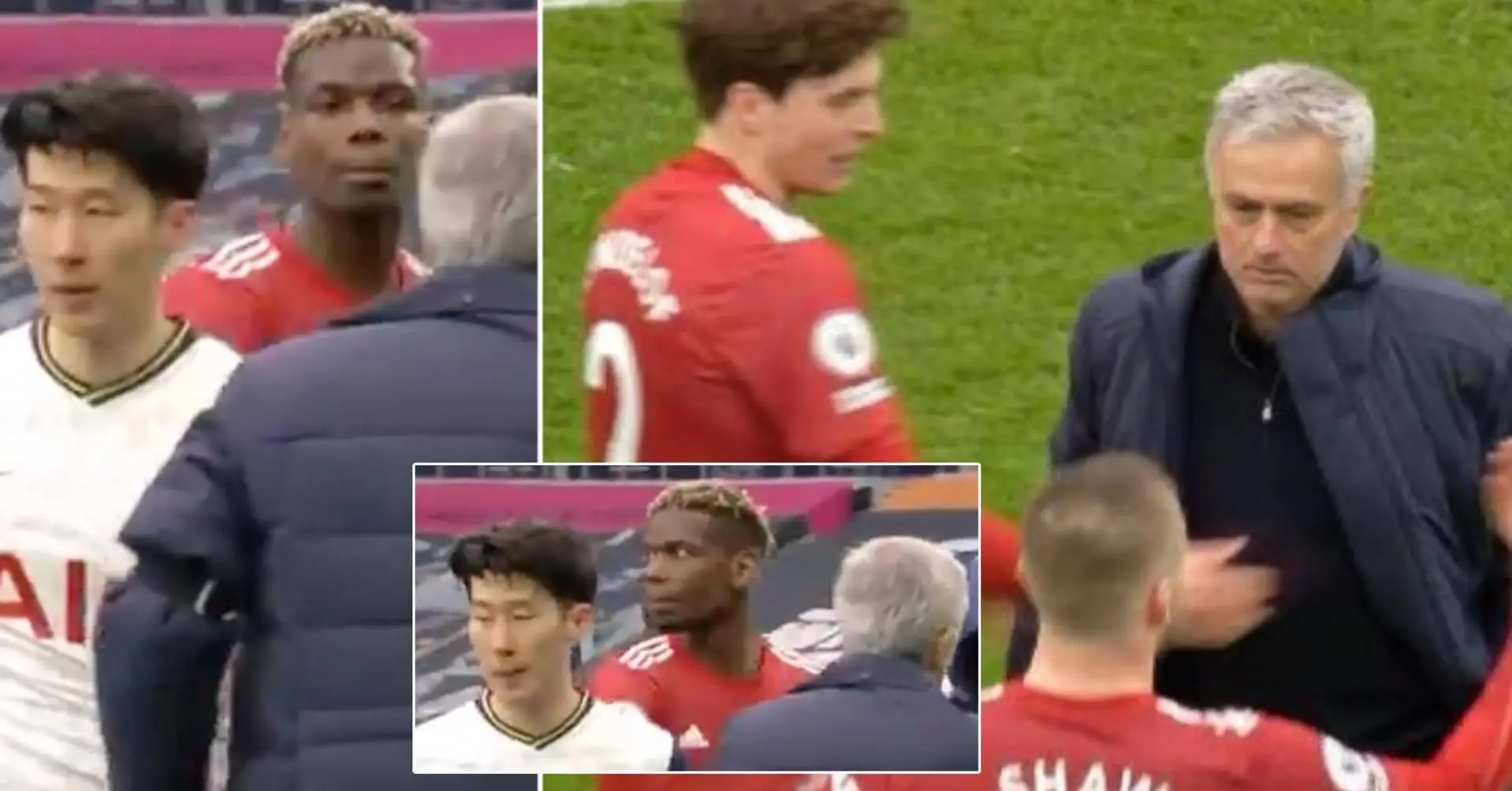 Unangenehmer Moment zwischen den "alten Feinden" Jose Mourinho, Paul Pogba und Luke Shaw vor der Kamera