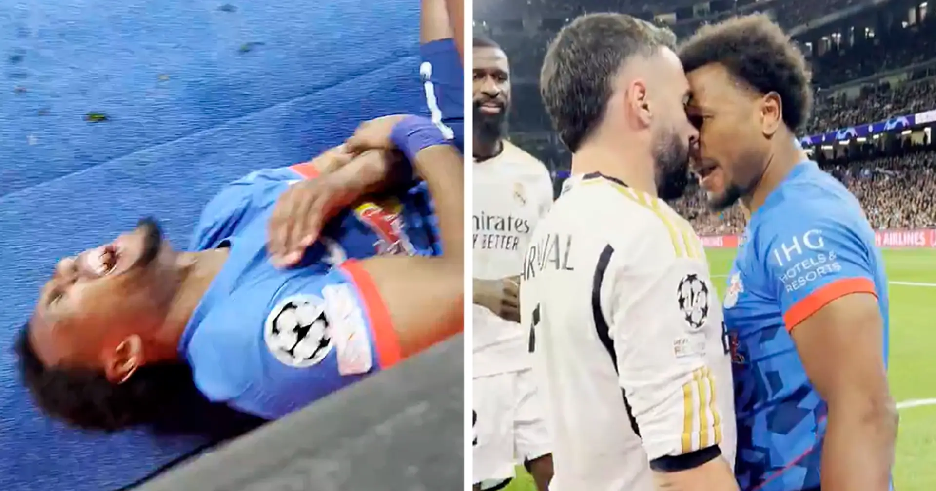 Spotted: Carvajal confronts Openda telling him to get up quicker - Rüdiger helps avoid brawl