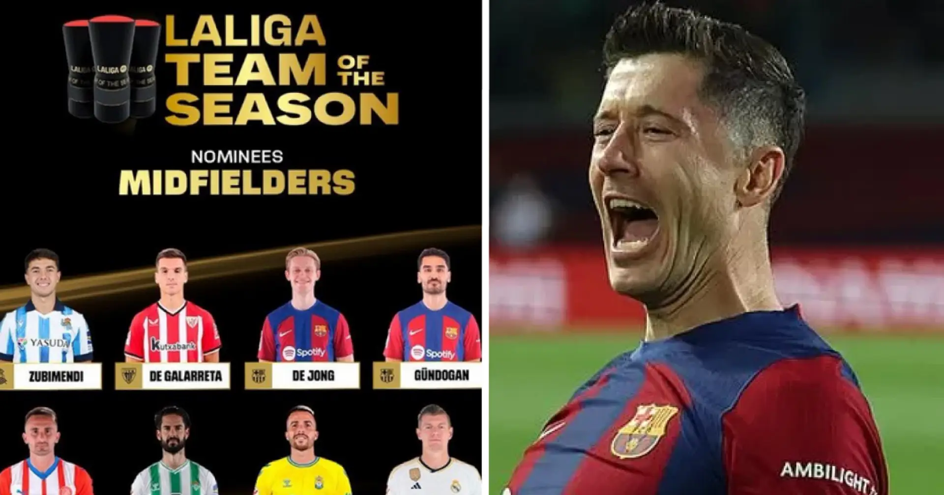 6 jugadores del Barça nominados al Equipo de la Temporada de La Liga, 8 del Real Madrid