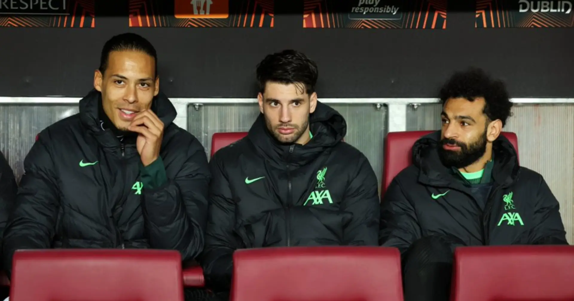 Spotted: Van Dijk, Szoboszlai, Salah sitting next to each other on bench vs Sparta