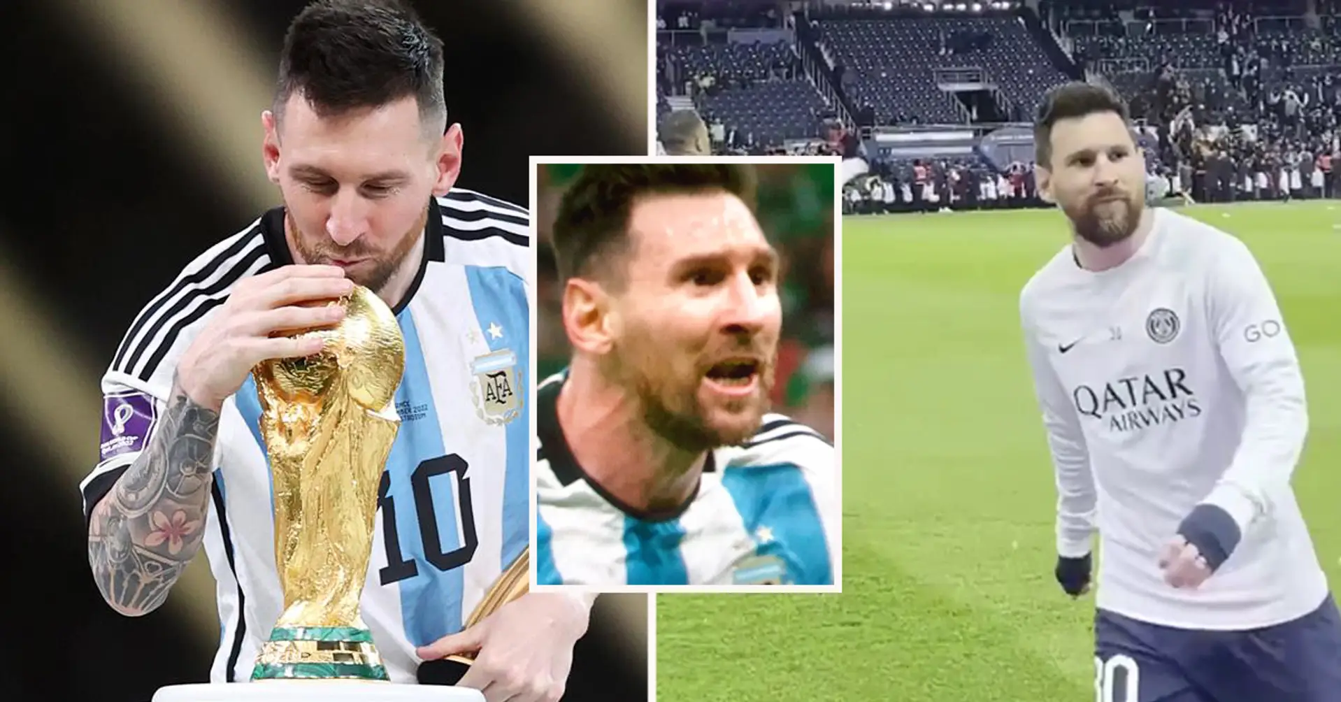Konnte nicht widerstehen: Messis Reaktion wurde auf der Kamera festgehalten, als ein Fan ihm "Du bist Weltmeister" zurief