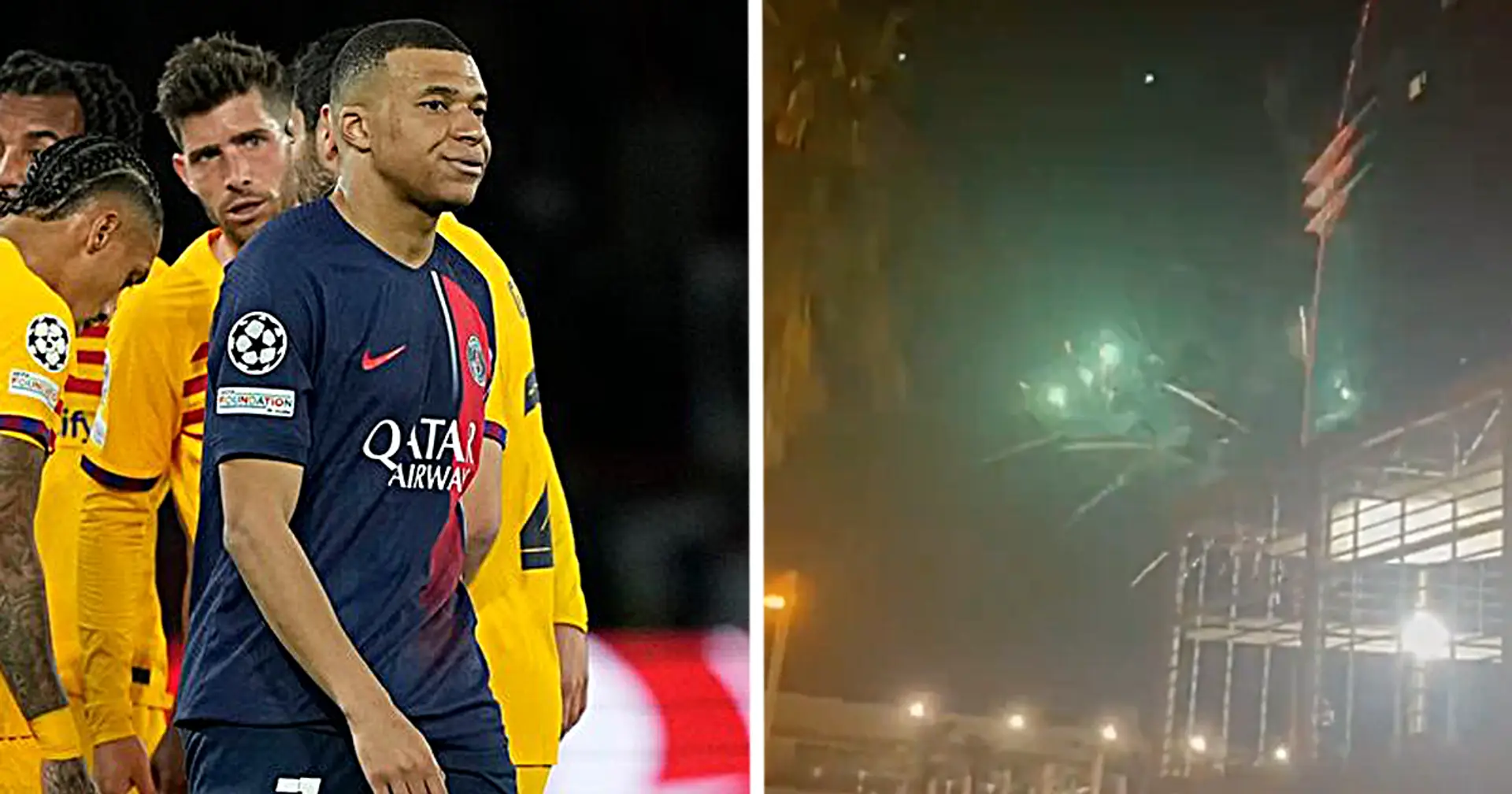 Barça-Fans zündeten Feuerwerkskörper und Böller in der Nähe des Hotels, in dem die PSG-Spieler untergebracht waren - vor einer Woche hatten die Pariser das gleiche getan