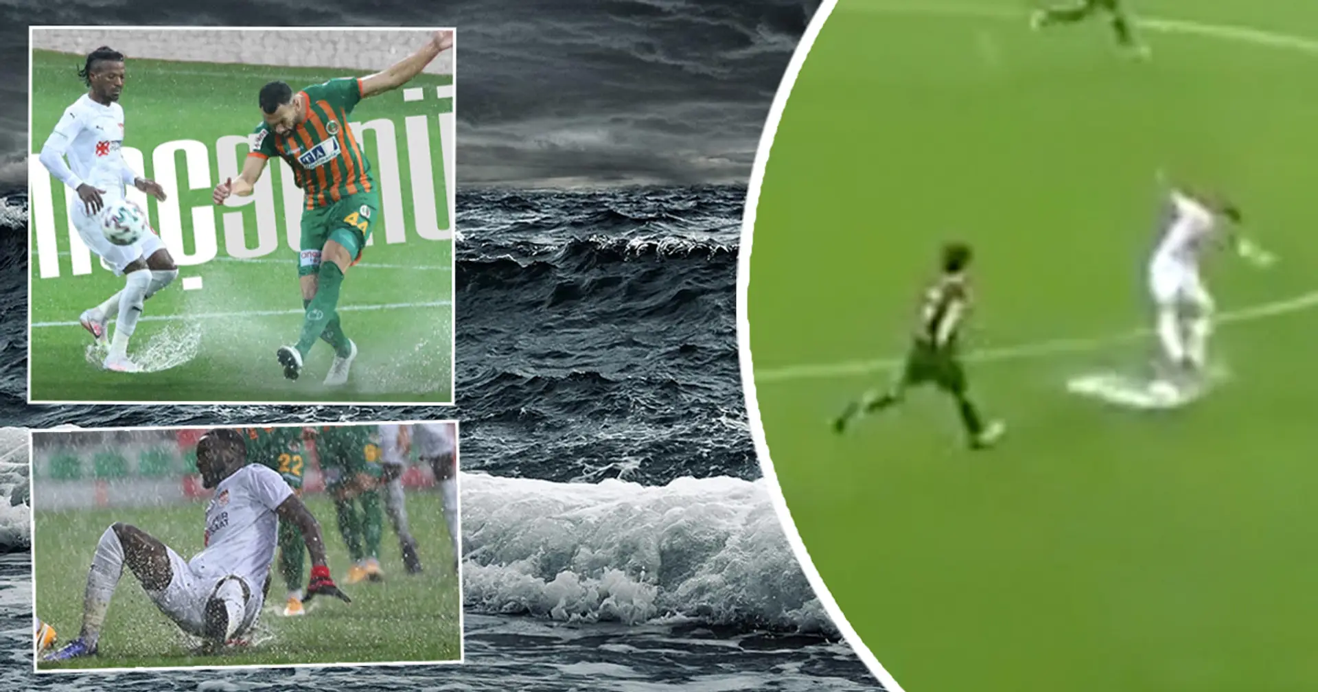 '¡Así es como se enfrentan los desastres naturales!': Los jugadores de la liga turca literalmente se ahogan en el campo pero siguen luchando como leones
