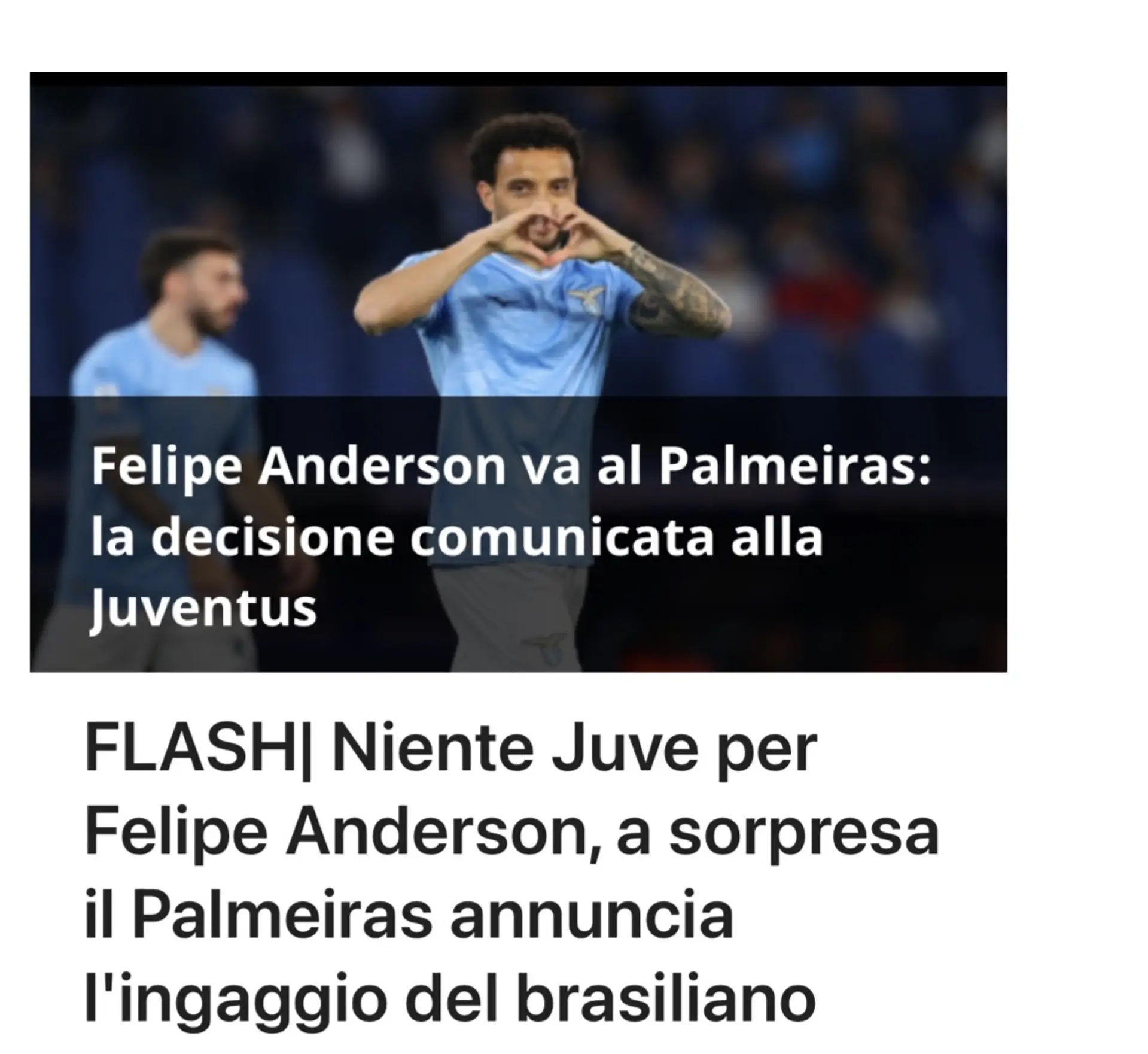 Felipe Anderson, a sorpresa al Palmeiras un po' di fortuna per la Juve