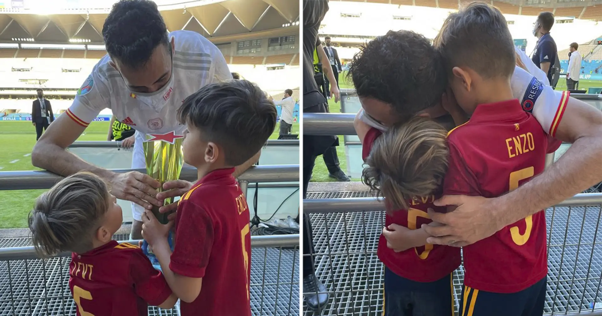 Busquets gifts Star of the Match vs Slovakia prize to his sons, warmly hugs them
