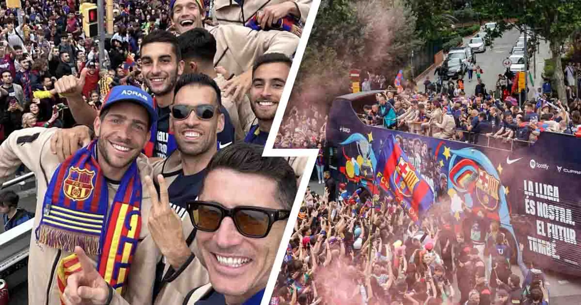 8 best pics and videos from Barcelona's open-bus parade to celebrate title win