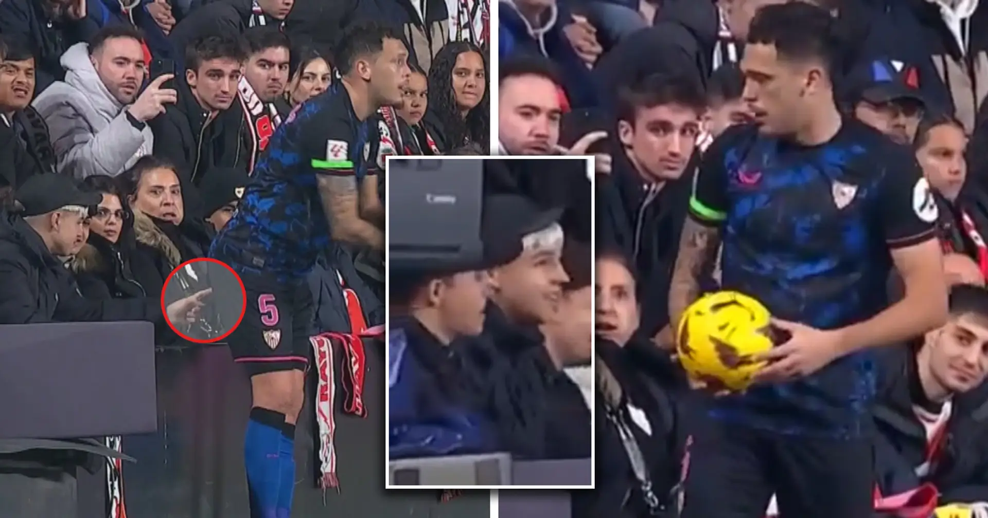Fan violates Lucas Ocampos with finger during throw-in