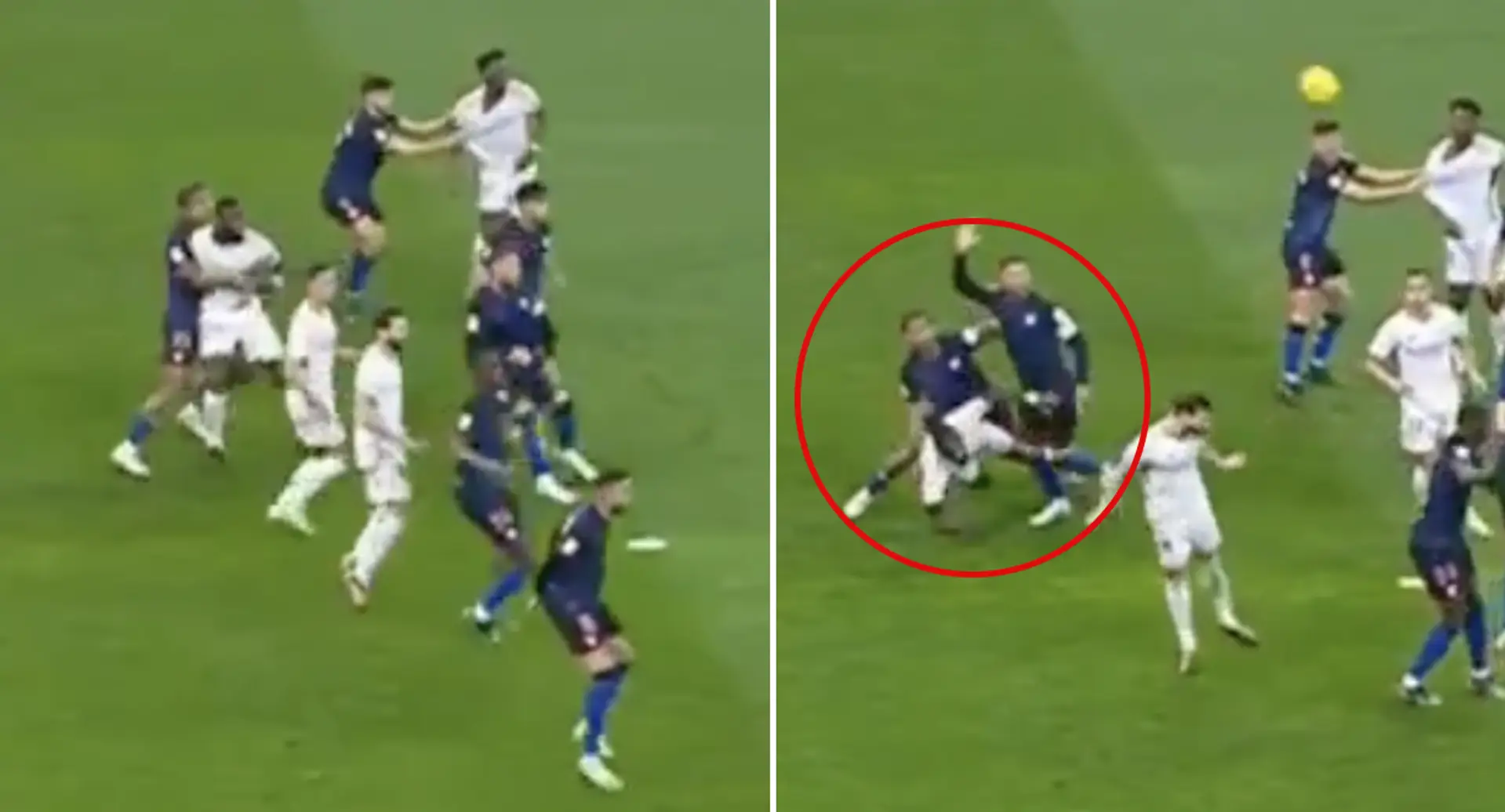 Rudiger pulled to ground by Sevilla player in penalty box — not even a VAR check