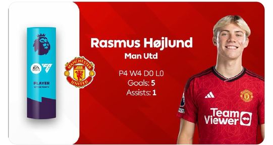 🚨🚨| OFFICIAL: Rasmus Hojlund has been nominated for Premier League Player of the Month for Februar