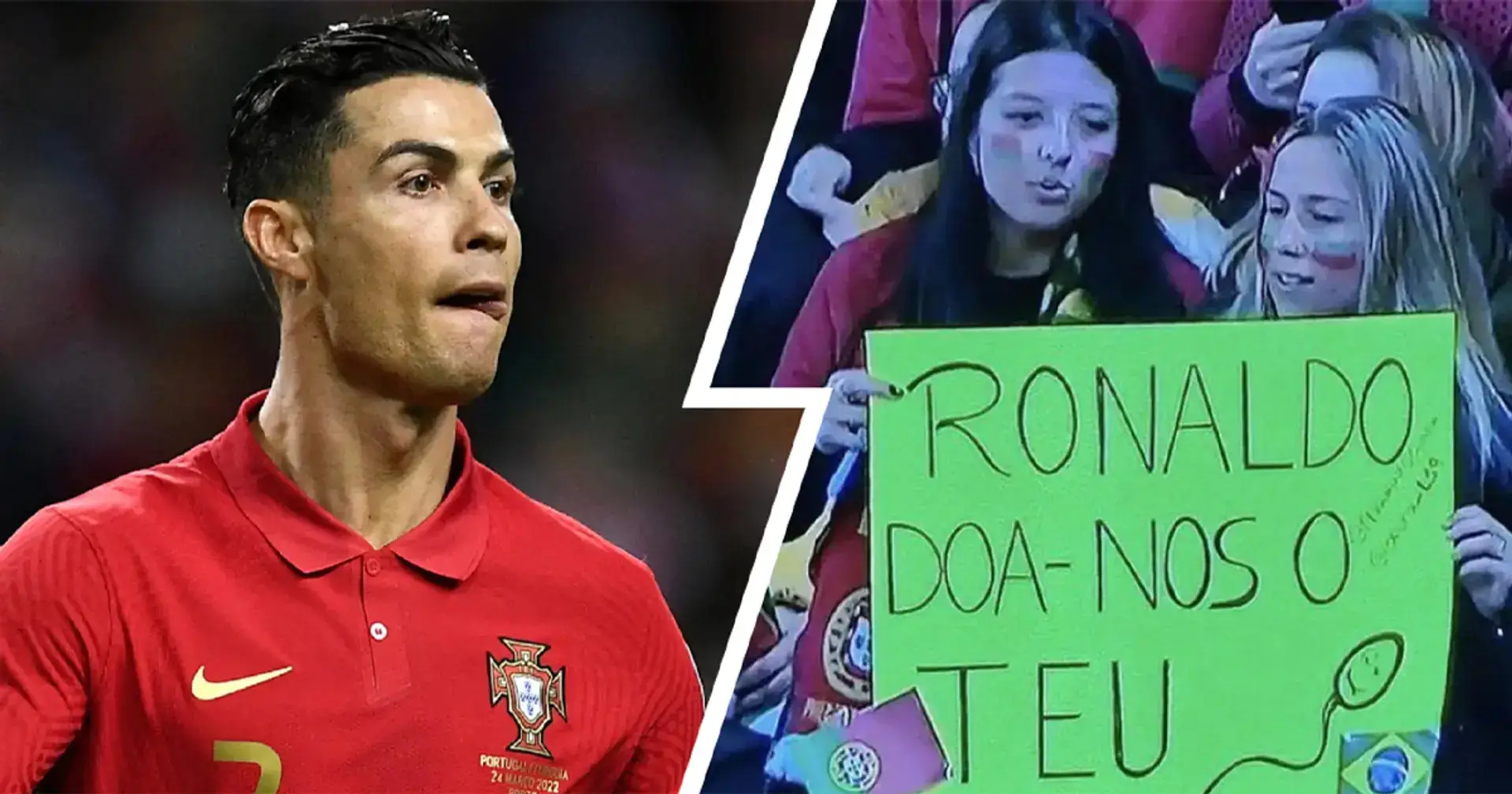 Dos aficionados de Portugal piden el esperma de Cristiano Ronaldo durante el choque de Macedonia del Norte 