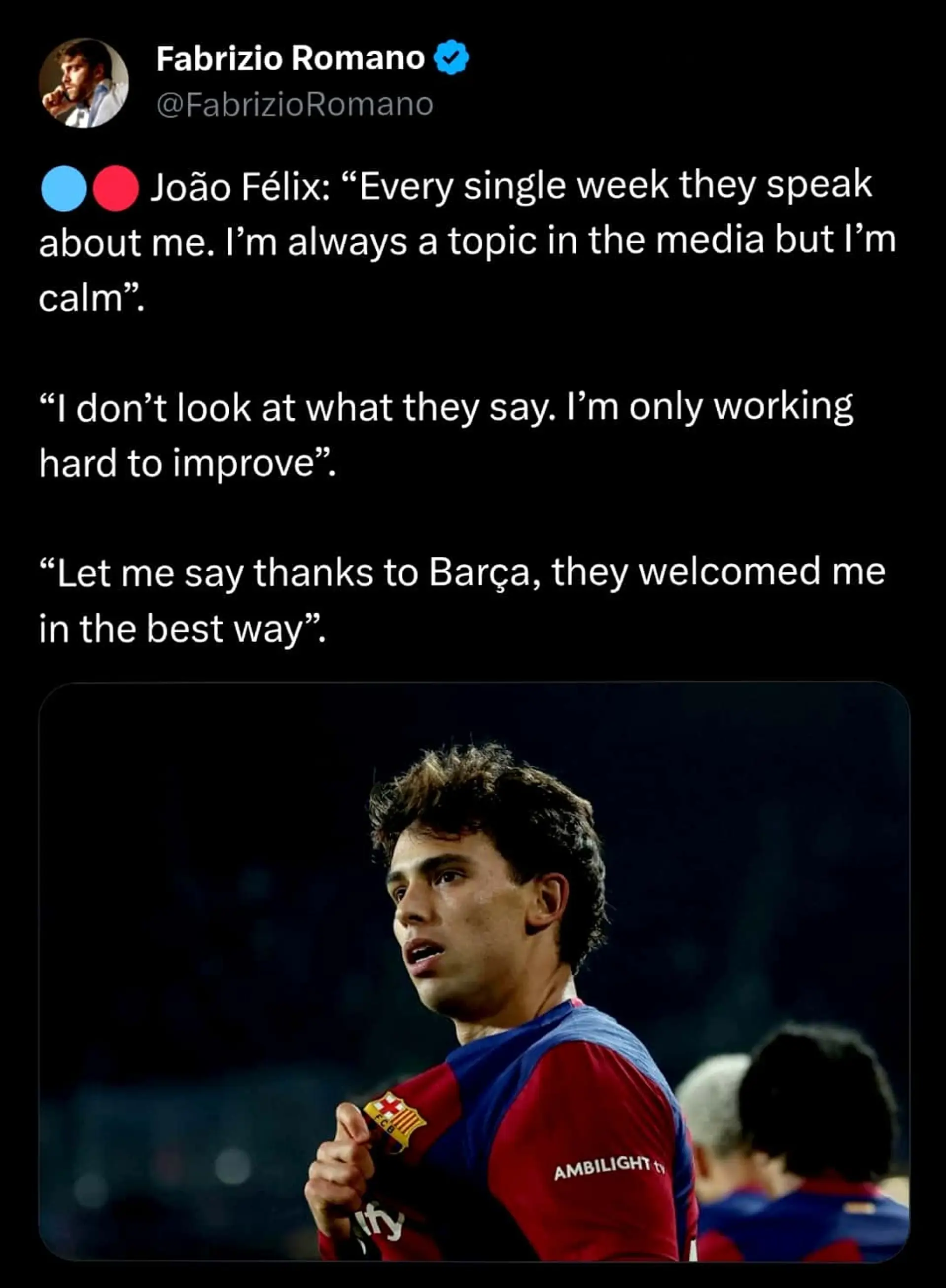 🔵🔴 João Félix: “Let me say thanks to Barça, they welcomed me in the best way”. 💯YOU'RE WELCOME 💪