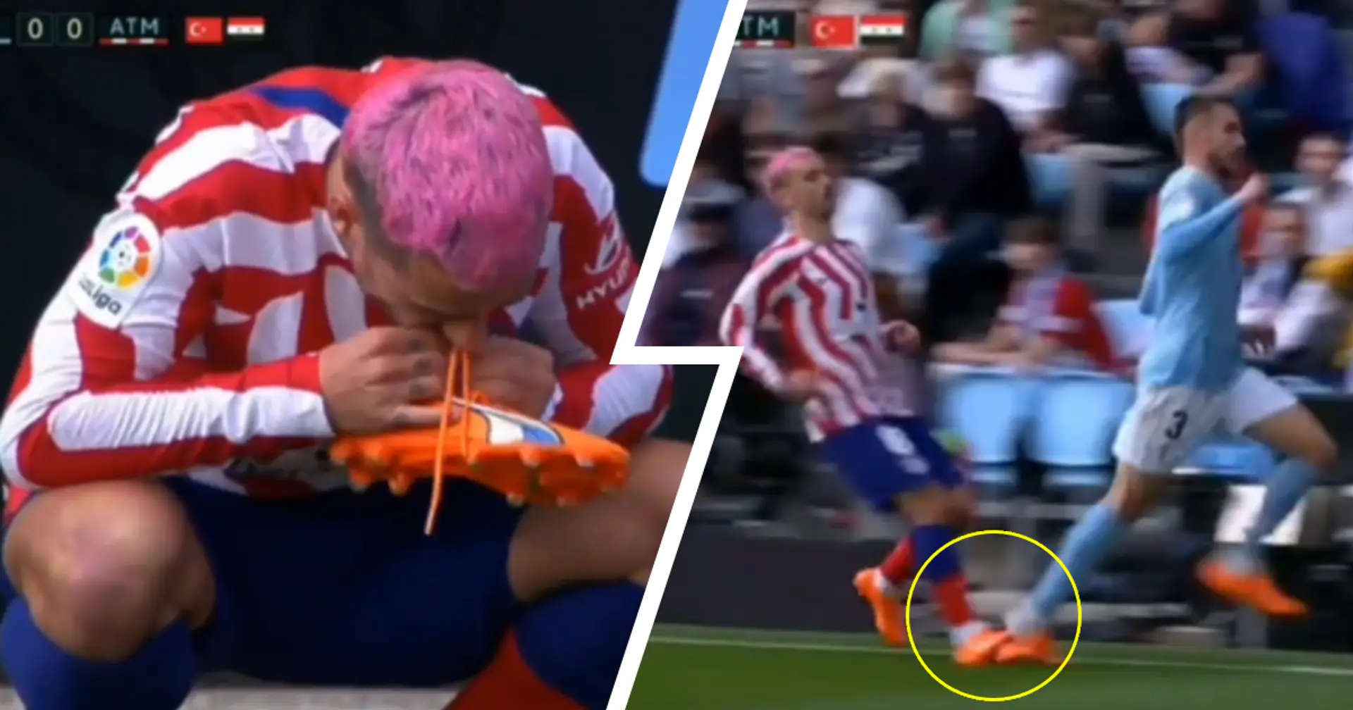 Gesichtet: Griezmann bindet Minguezas Schuh auf, nachdem er versehentlich auf seinen ehemaligen Mitspieler vom FC Barcelona getreten ist