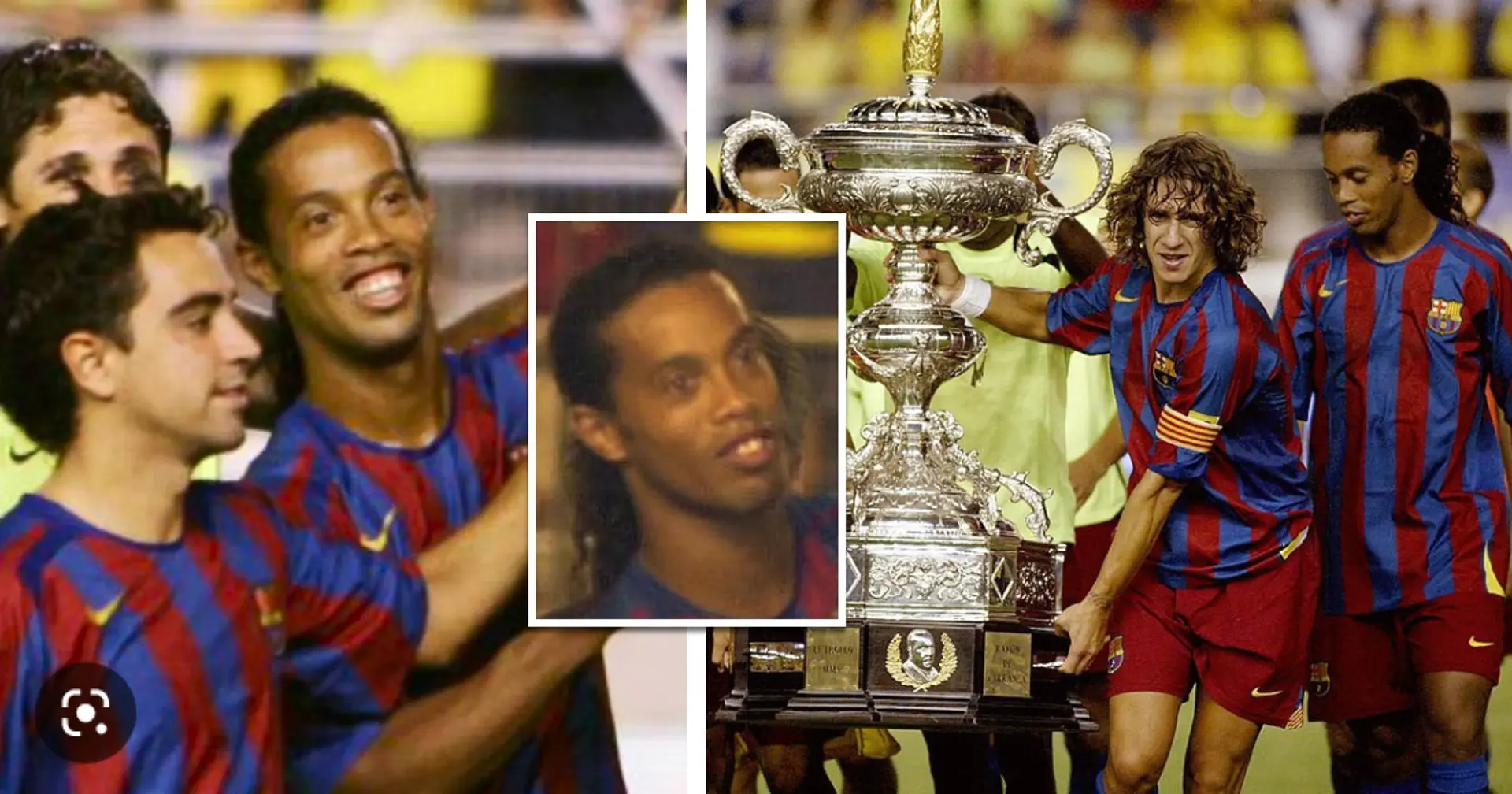 Most bizarre trophy Ronaldinho and Messi ever won - it looks like a pregnant mantis