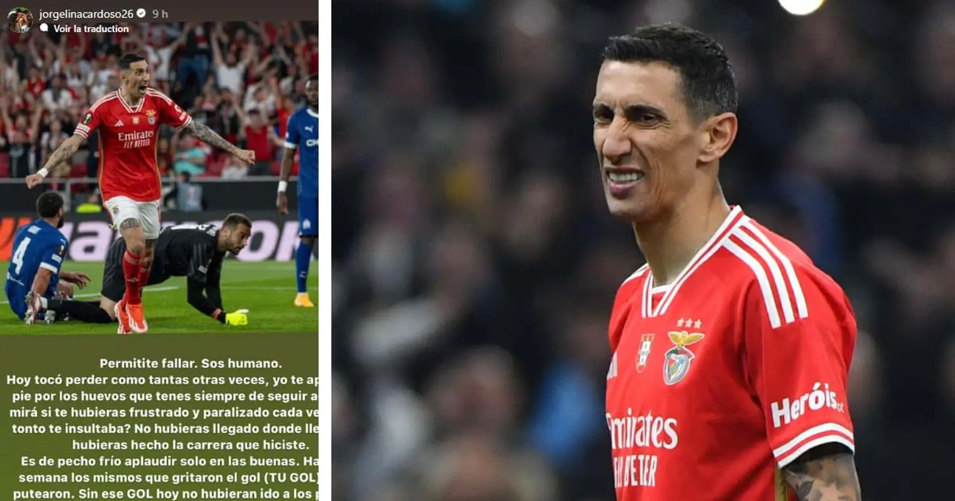 Angel Di Maria insulté par des supporters de Benfica après son tir au but raté vs OM - sa femme prend sa défense