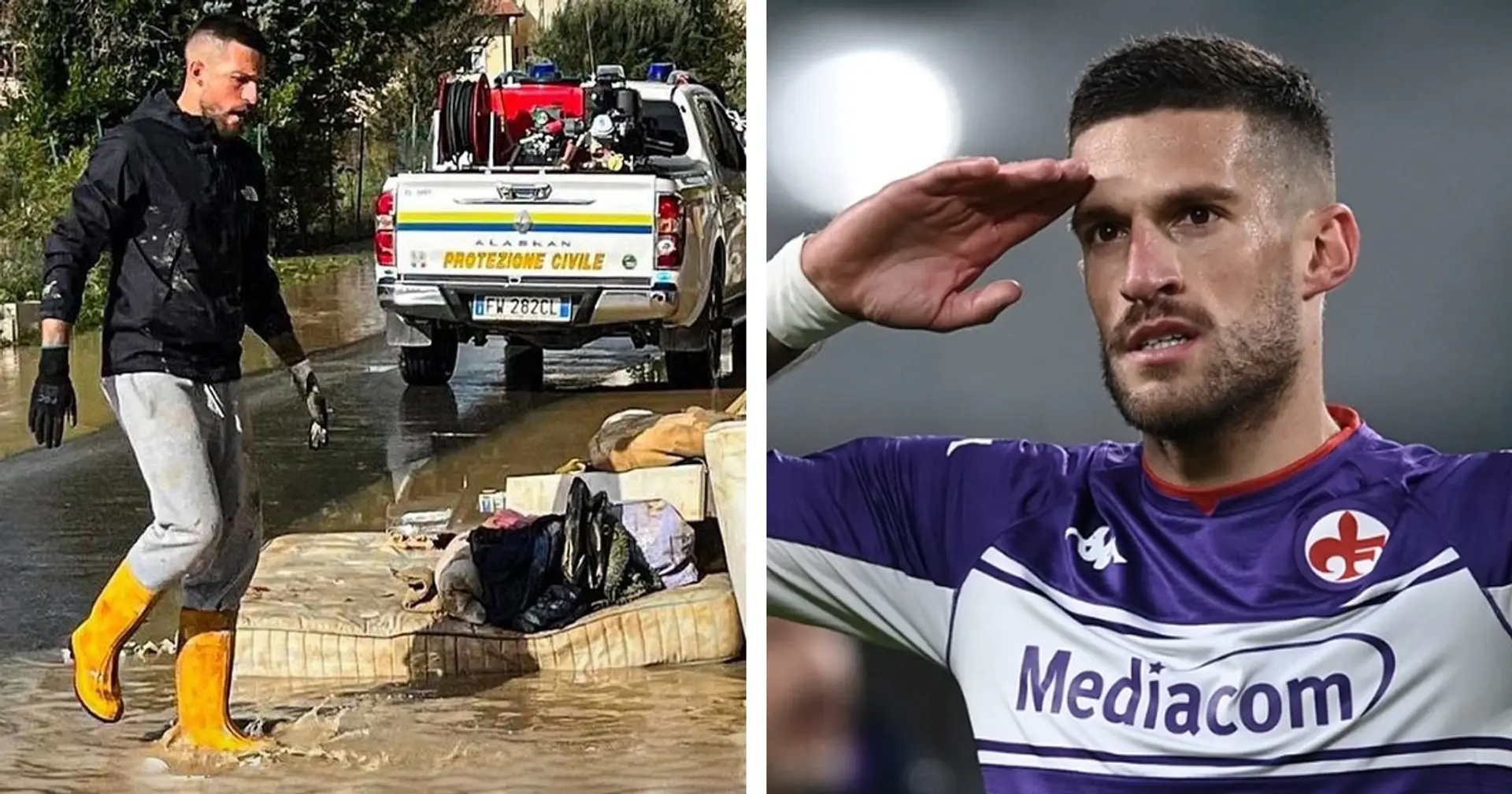 Il Capitano della Fiorentina Biraghi spala il fango e aiuta le zone alluvionate in Toscana nel suo giorno libero