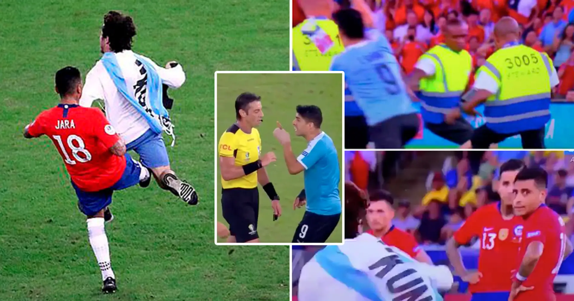 Luis Suárez versuchte einmal, den chilenischen Spieler vom Platz zu stellen, nachdem er den Flitzer umgegrätscht hatte