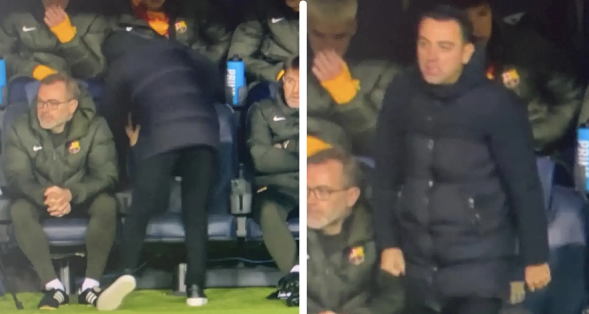 Xavi punches his seat as he reacts to Granada equaliser