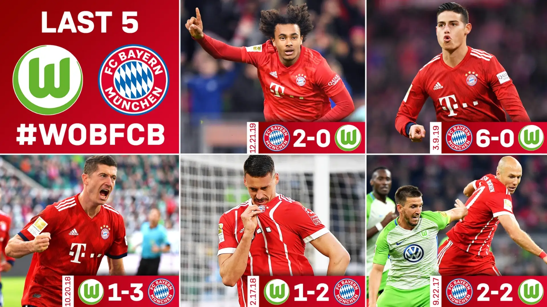 So endeten die letzten 5 Spiele der Bayern gegen Wolfsburg