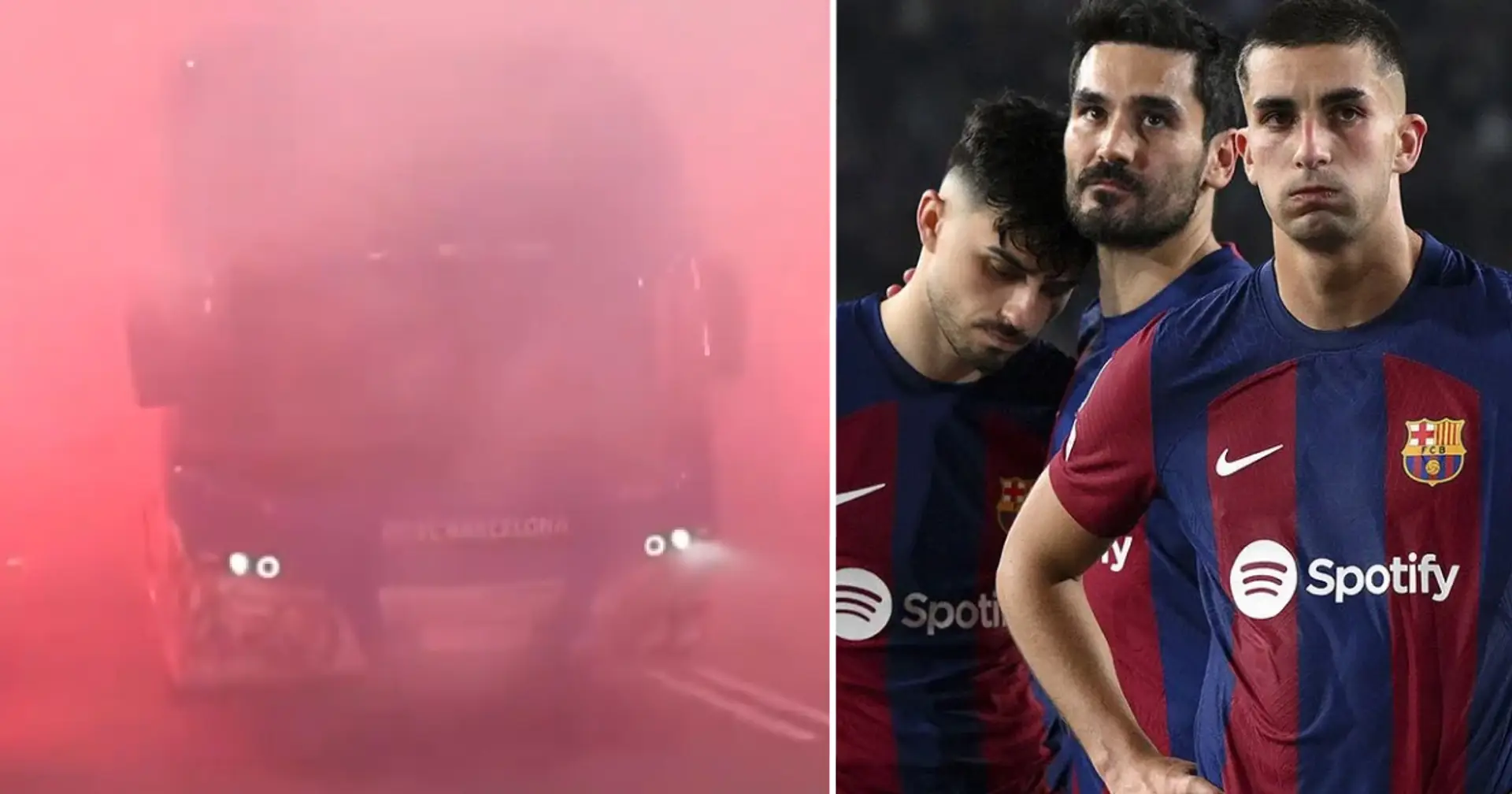 Barca fans accidentally throw stones at their own bus during PSG clash