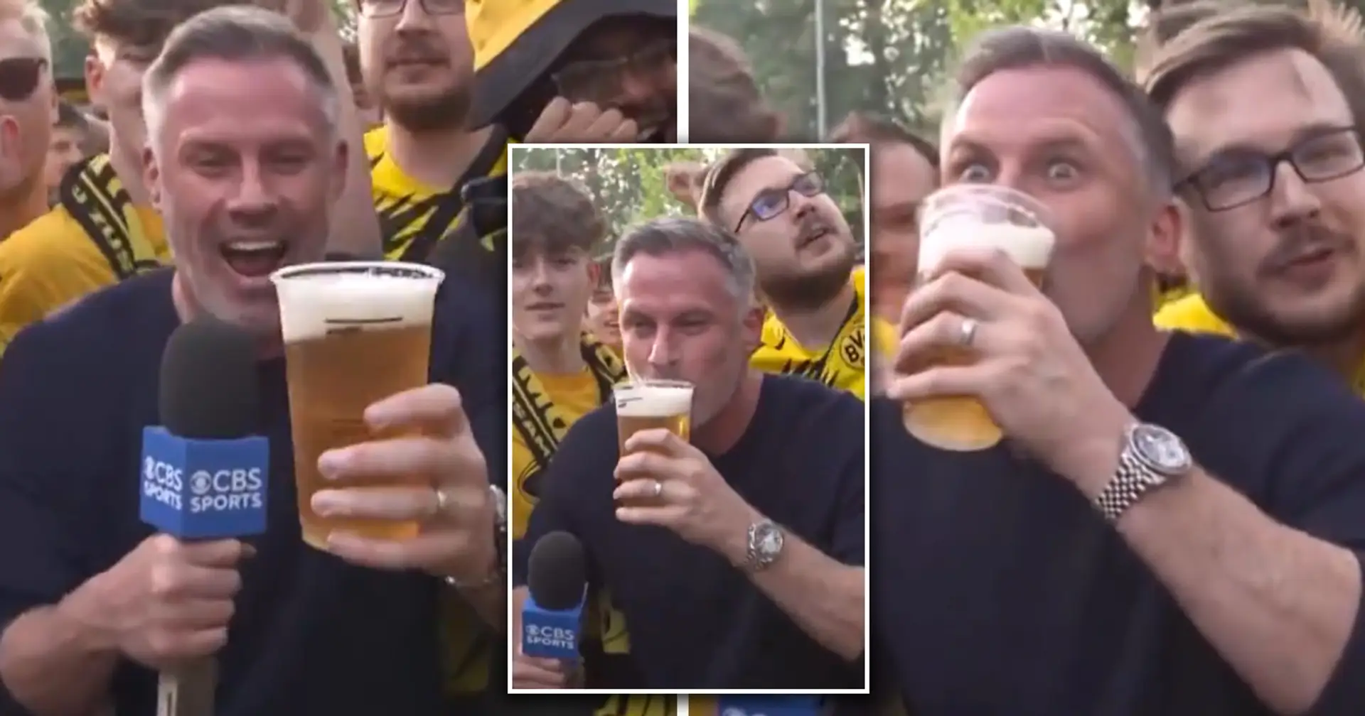 'A drink to cool me down': Carragher chugs beer on live TV cheered by Dortmund fans