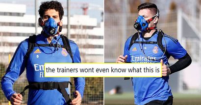 Real Madrid players spotted training in strange masks, fan suggests Barca trainers know nothing about it