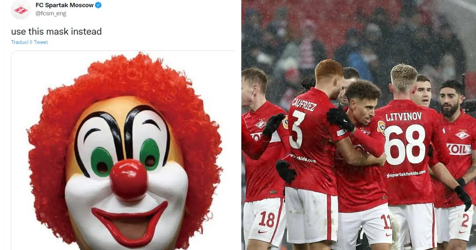 "Usa questa maschera invece", l'ironia dello Spartak Mosca dopo la vittoria col Napoli in Europa League