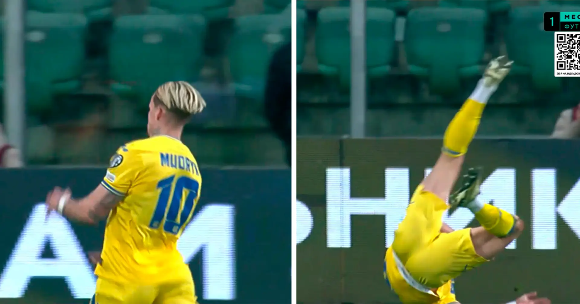 Spotted: Mudryk tries a knee slide celebration after scoring a winner for Ukraine - and fails spectacularly