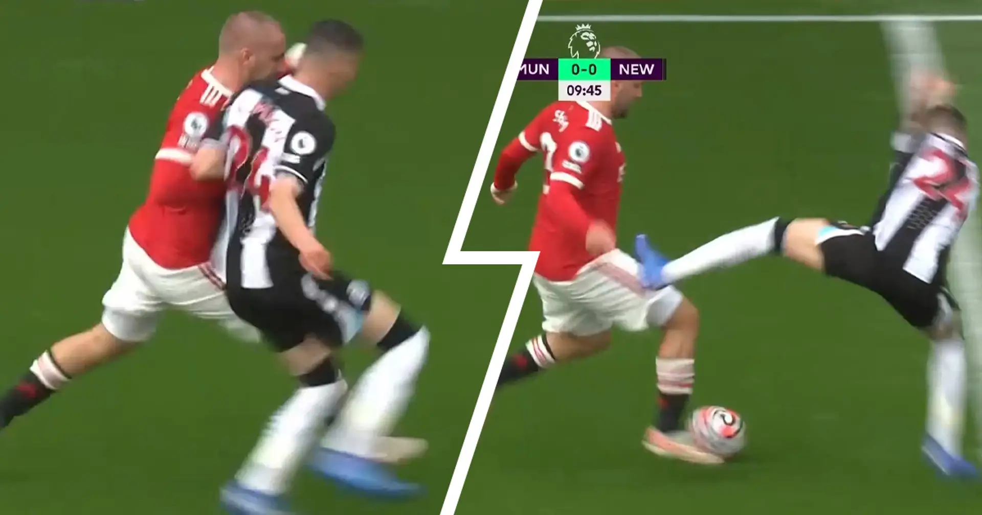 Luke Shaw sends Miguel Almiron flying with a simple shrug - spotted