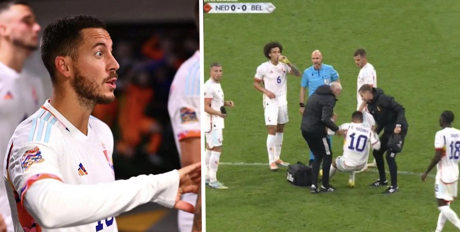 Hazard erleidet einen Schlag auf das Knie und wird nach 60 Minuten des Spiels für Belgien ausgewechselt 