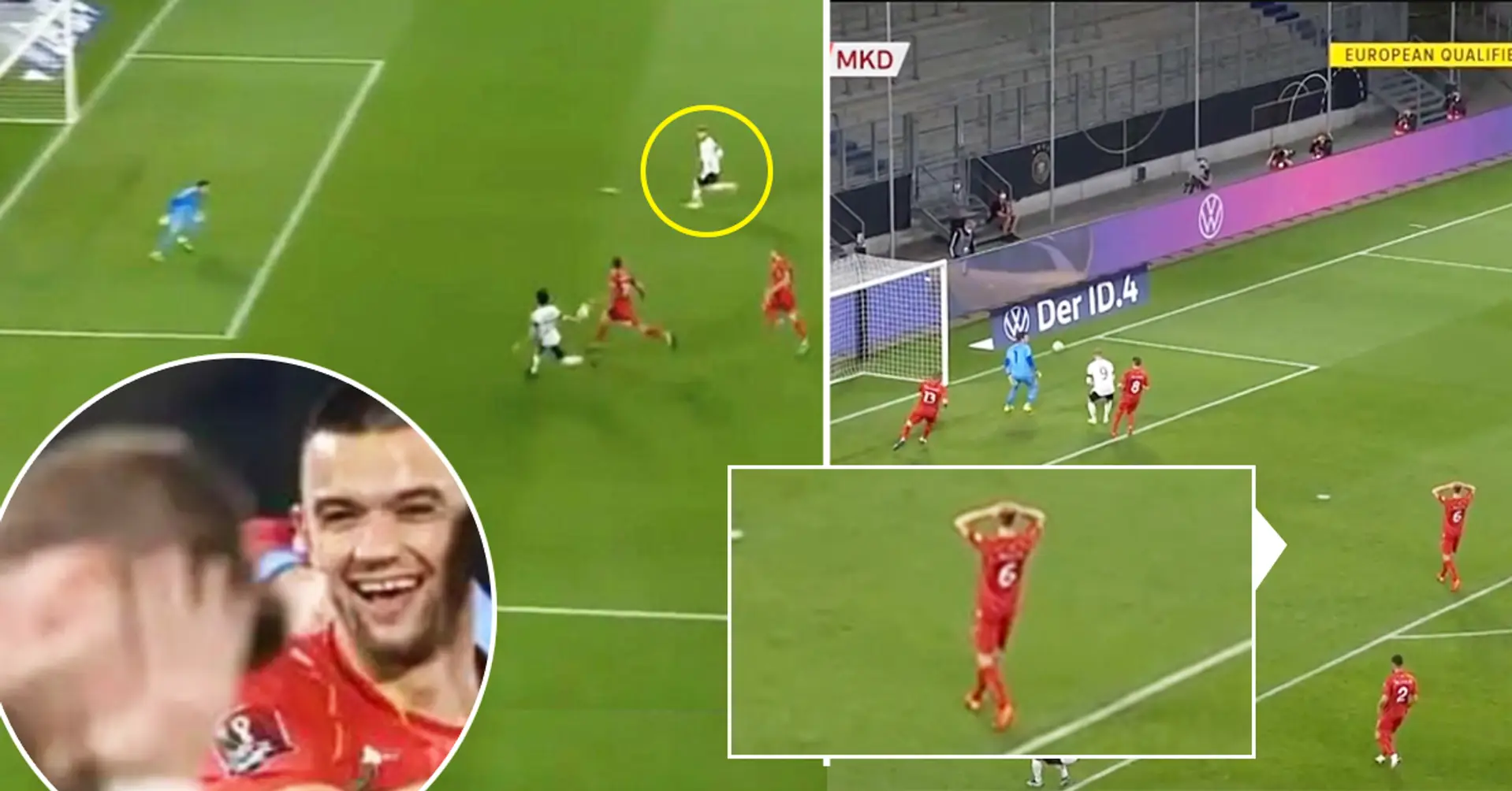 Macedonia player's reaction to Timo Werner's unbelievable miss has been caught on TV cameras
