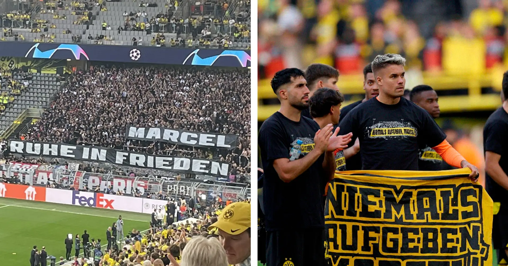 Große Geste der PSG-Fans: Auswärtsblock hängt Banner in Erinnerung an den verstorbenen BVB-Fan Marcel auf
