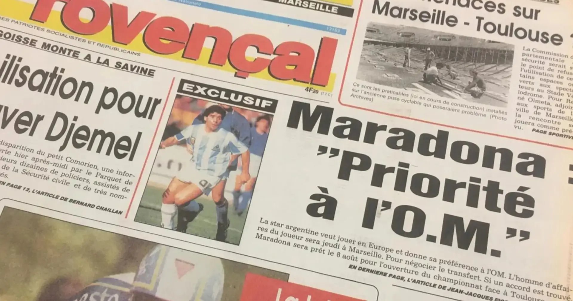 Le jour où la presse a annoncé le transfert imminent de Diego Maradona à l'OM