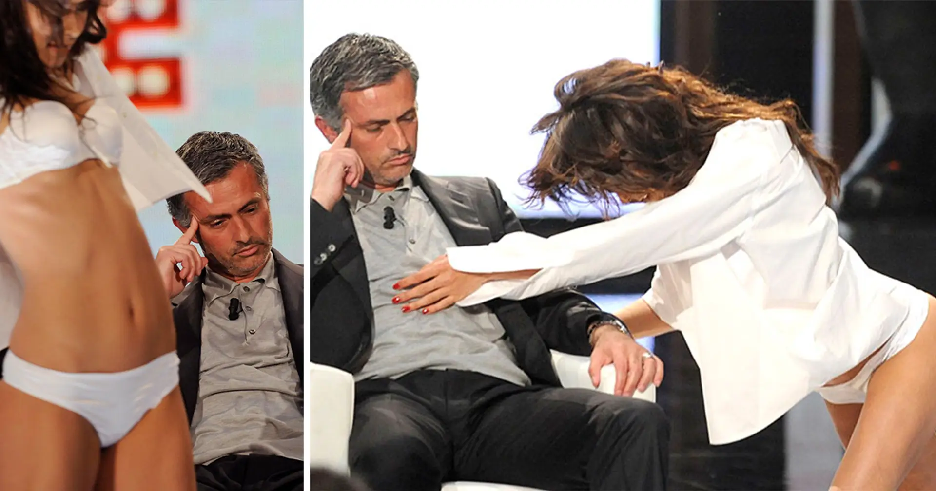 Quando Jose Mourinho cercava di non ridere mentre una donna poco vestita gli ballava attorno in diretta TV