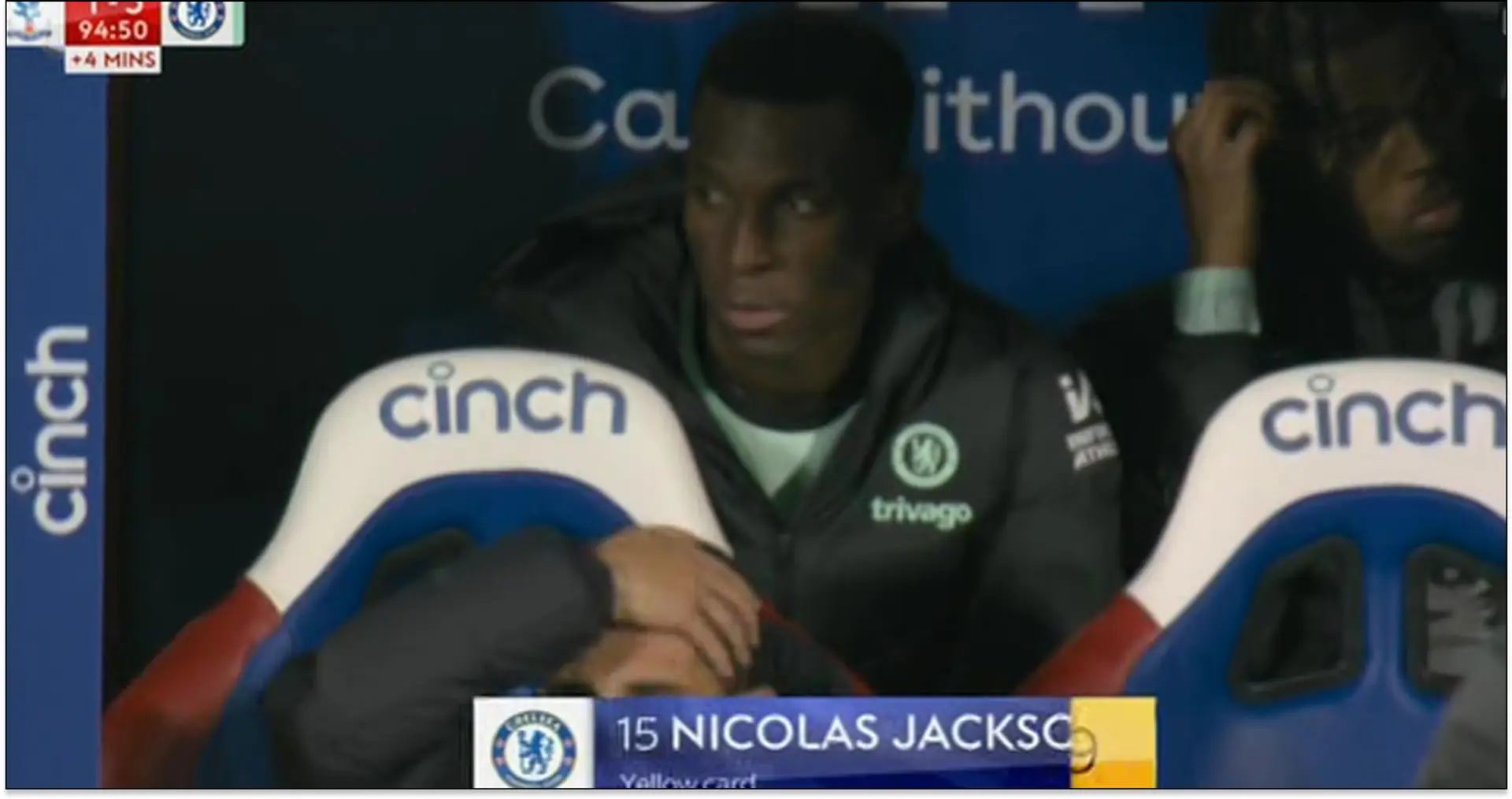 Jackson gets yellow card while on bench v Palace — he's one booking away from two-game ban