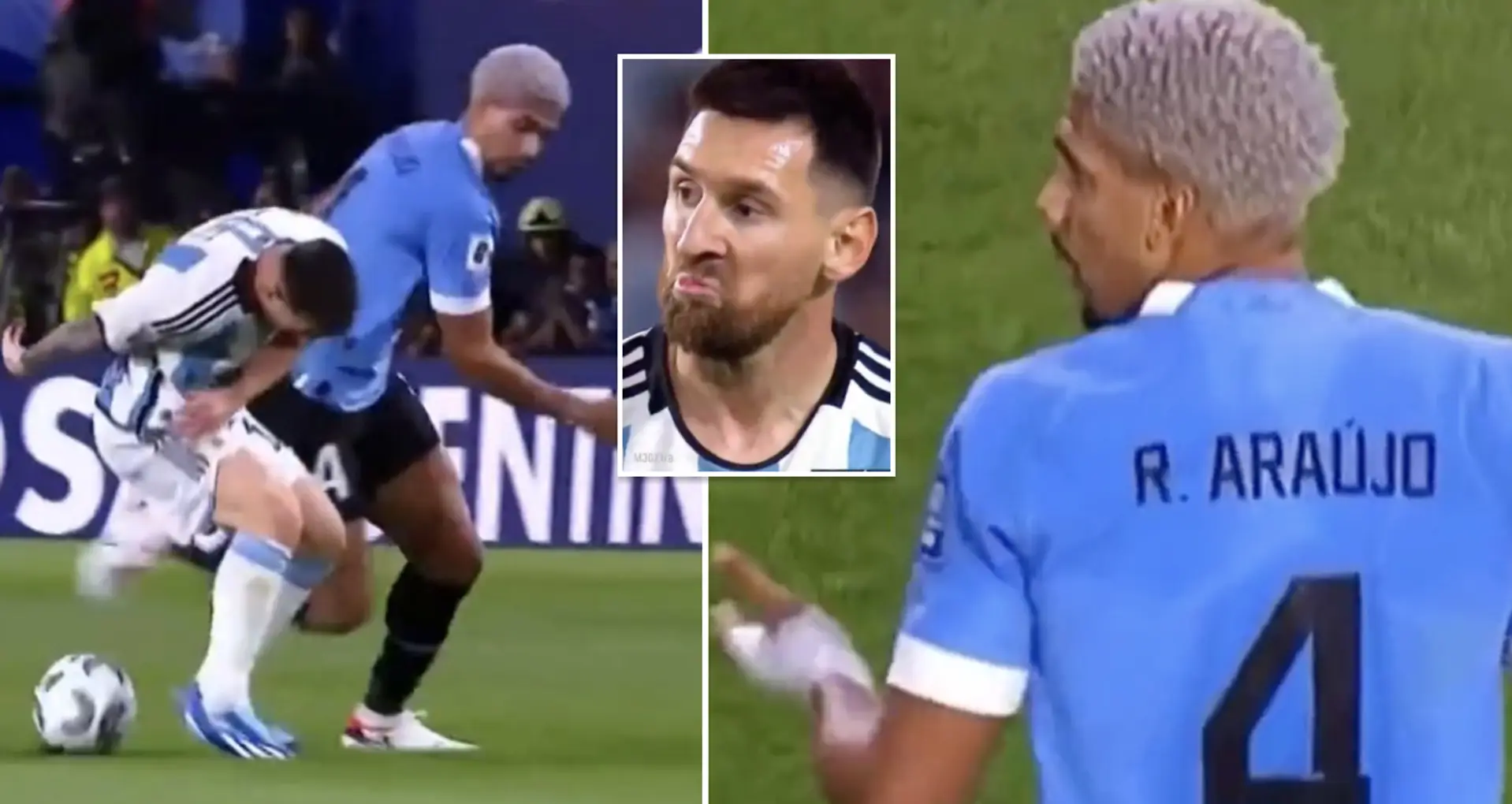 Araujo arrête la course de Messi avec un tacle agressif – La réaction de Leo filmée