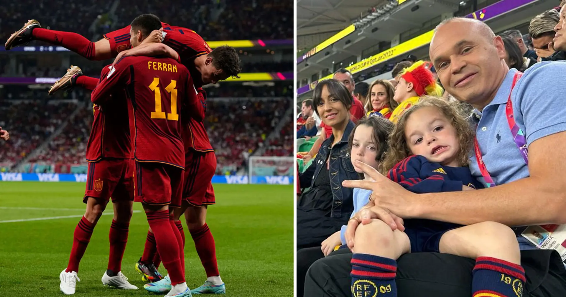 Spotted: Iniesta and his family in the stands to witness Spain demolish Costa Rica