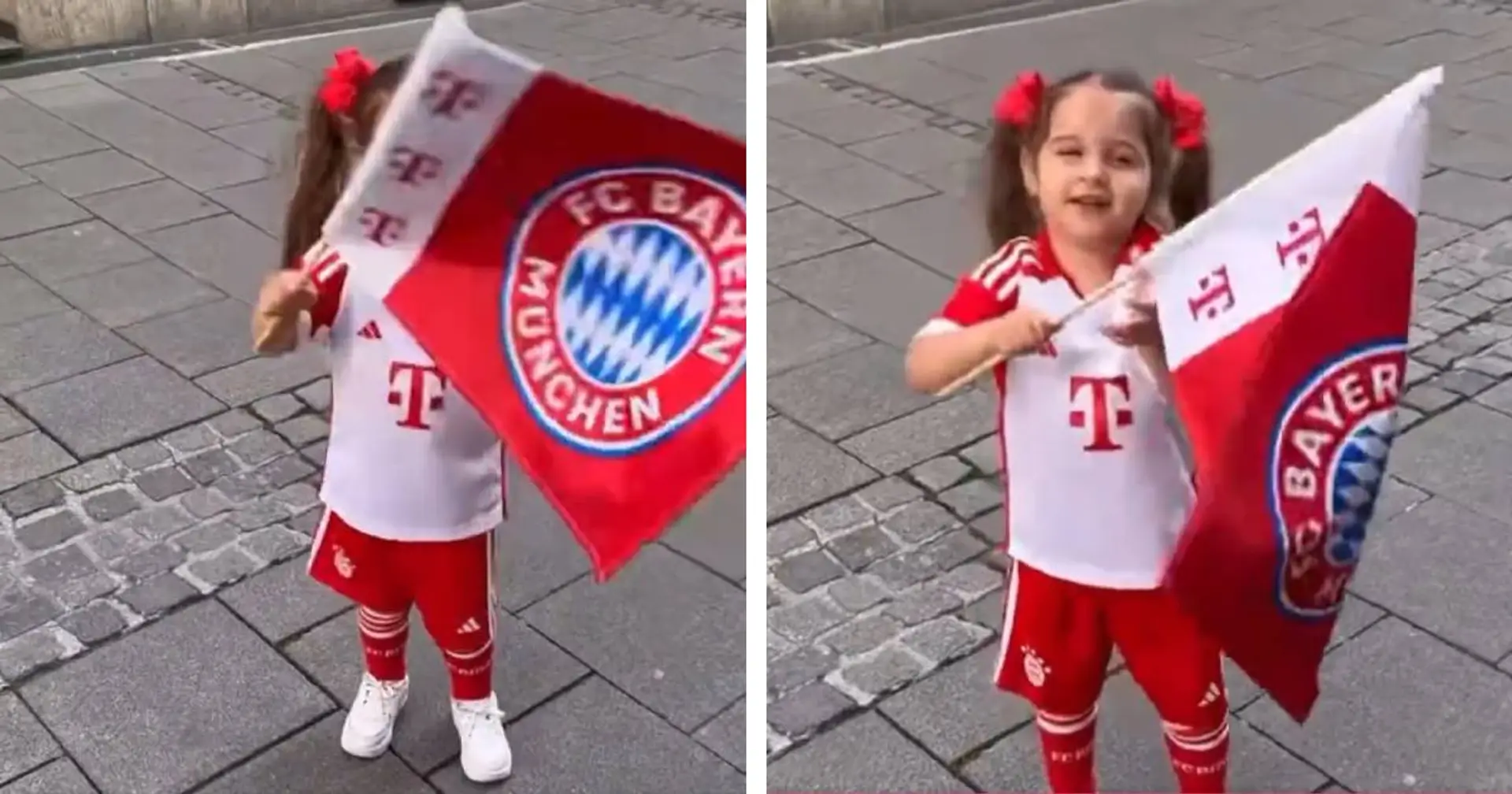 Voll süß: Cancelos Tochter Alicia schwenkt eine Fahne mit Bayern-Logo bei der Meisterfeier
