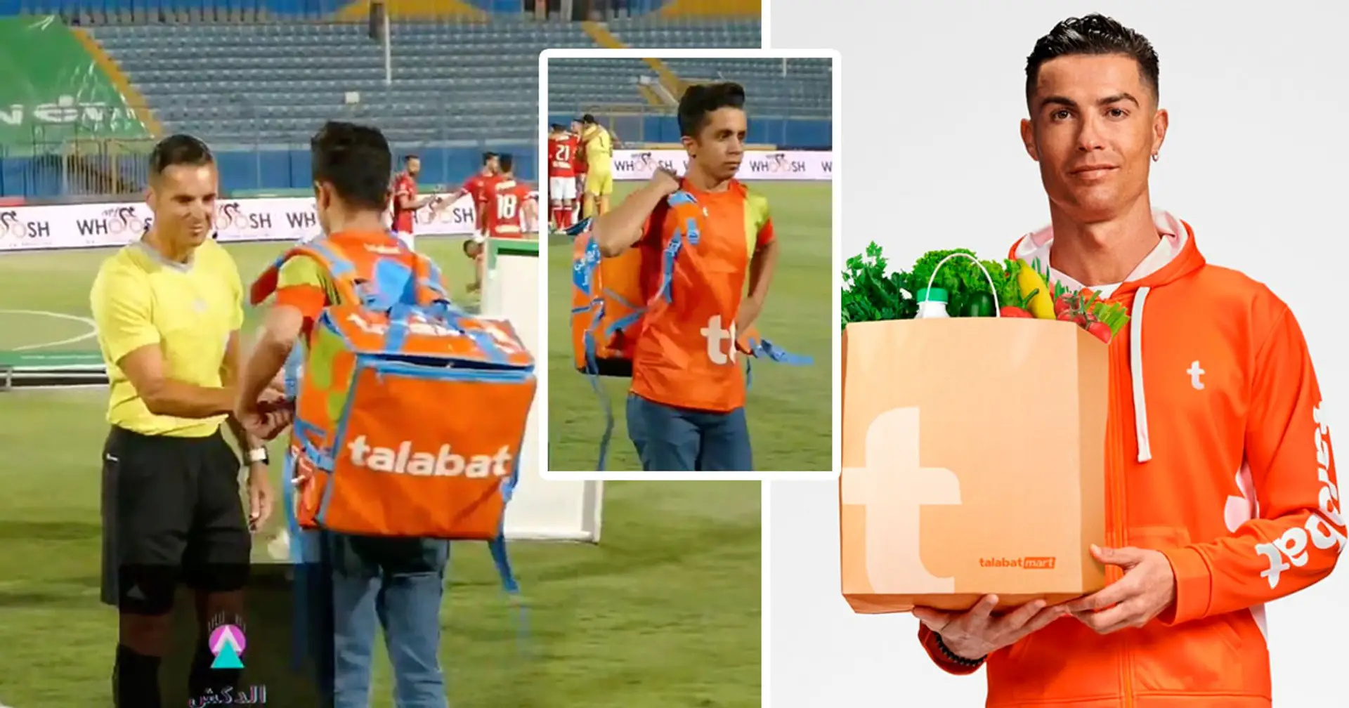 Food delivery service brings kick-off ball in Egyptian league match