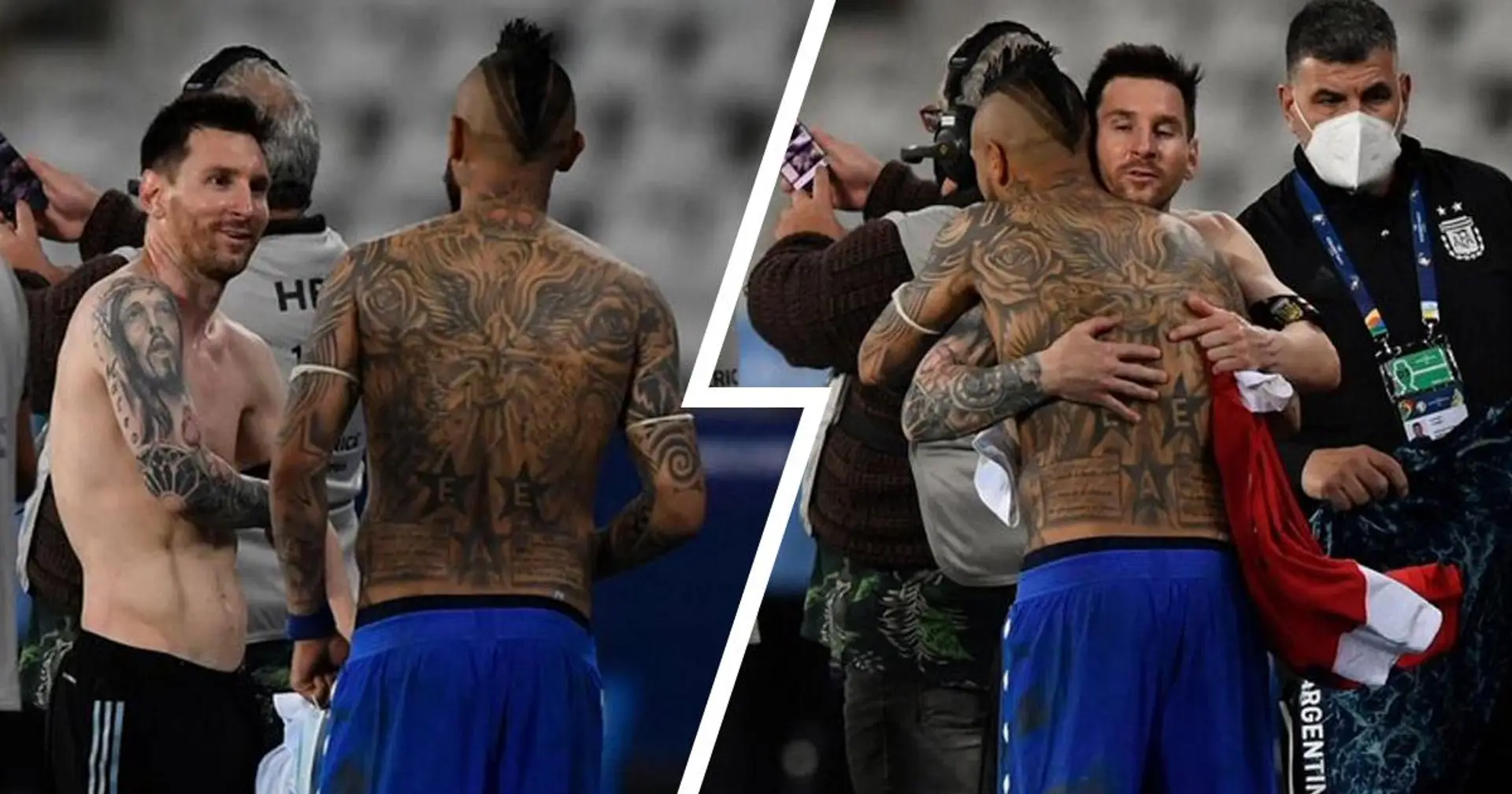 Leo Messi et l'ex-Culé Arturo Vidal échangent leurs maillots après le match de Copa America