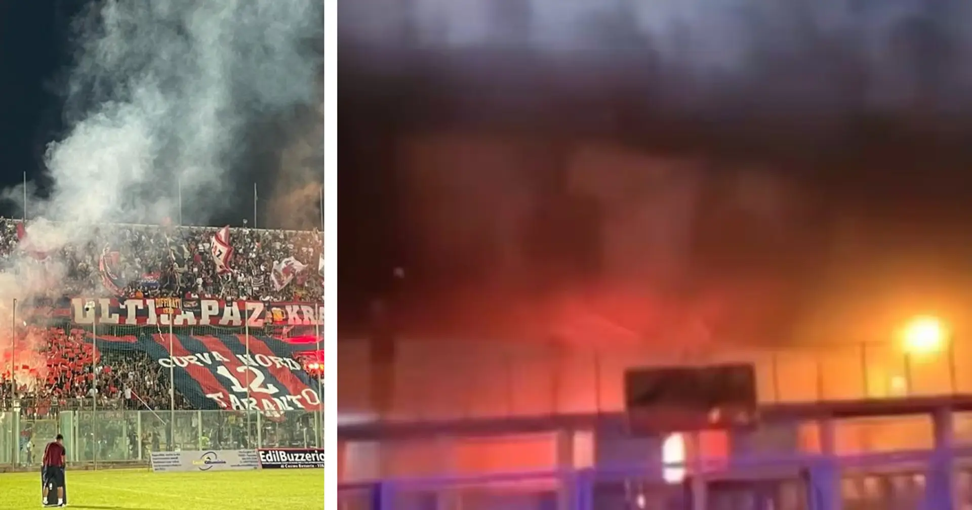 Vergogna mondiale in Serie C: i tifosi del Foggia appiccano un incendio nello stadio del Taranto
