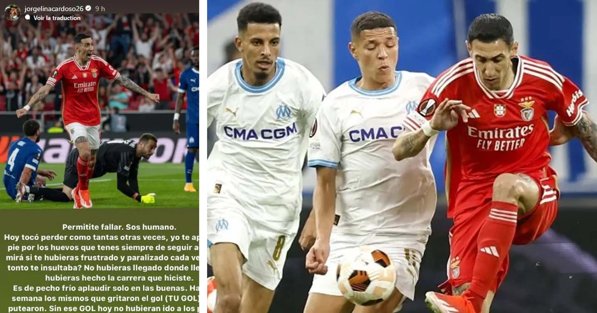 Angel Di Maria insulté par des supporters de Benfica après son tir au but raté vs OM - sa femme prend sa défense