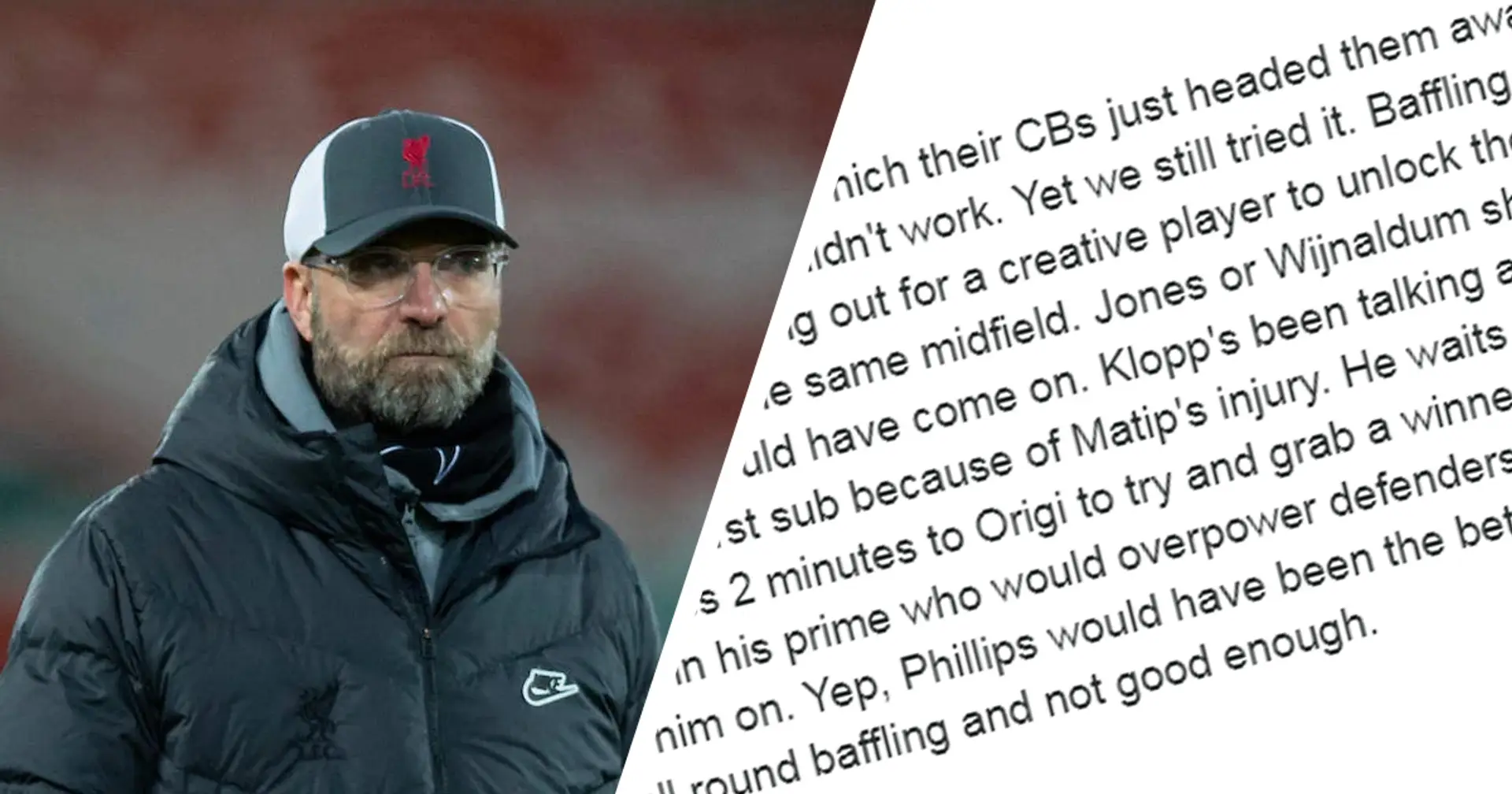 'The game was crying out for a creative player to unlock the defence': fan slams Klopp for poor selection choices in West Brom draw