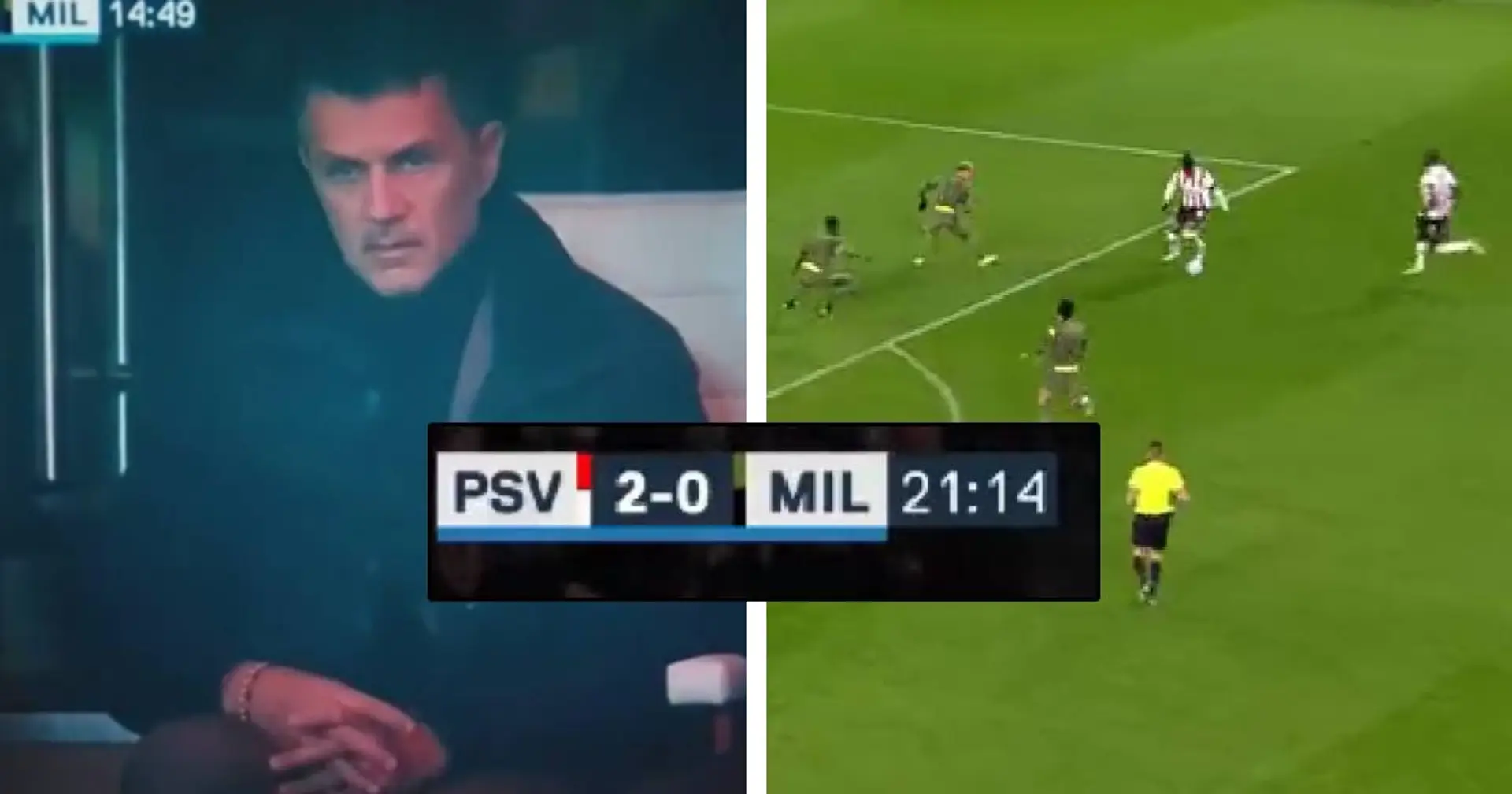 La reazione di Maldini in tribuna dopo l'avvio deludente del Milan contro il PSV catturata dalle telecamere