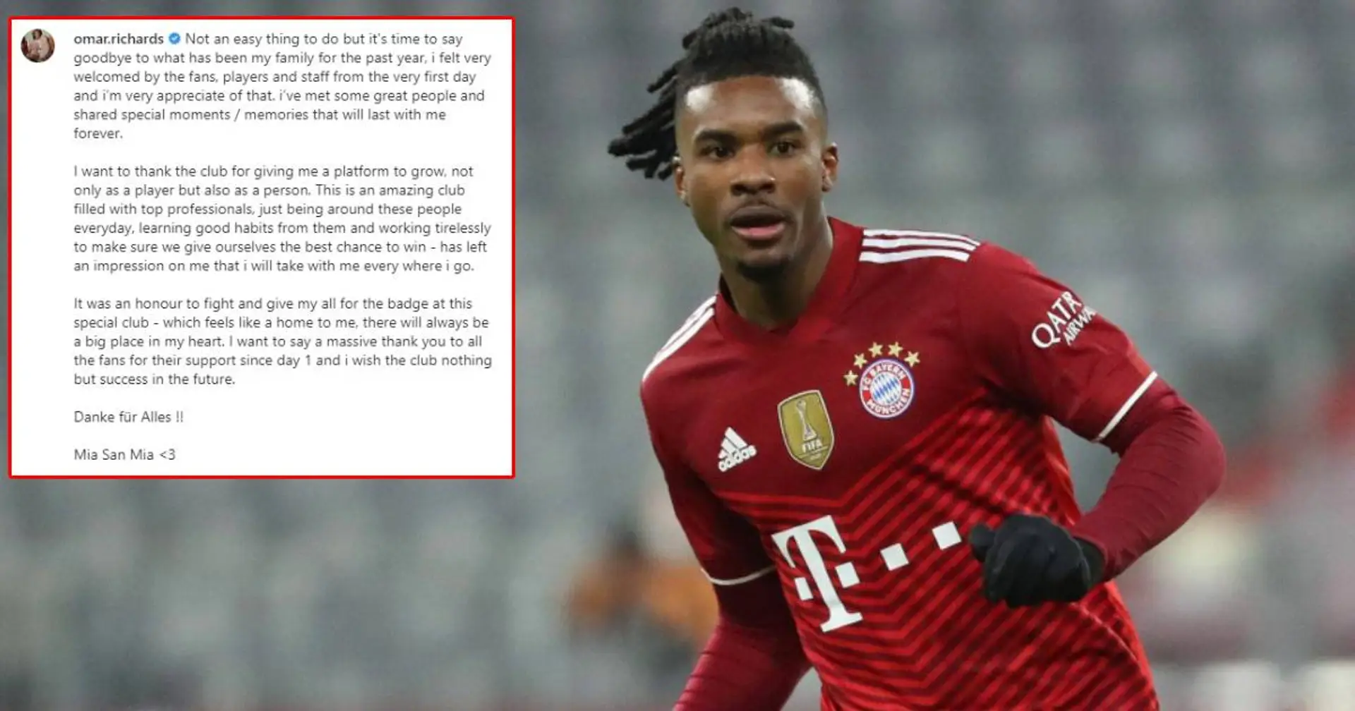 "Club, der sich für mich wie ein Zuhause anfühlt": Omar Richards' herzliche Abschiedsworte an Bayern